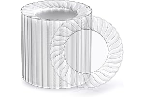 FOCUSLINE 100 Count 6 Inch Clear Plastic Plates, Fancy Disposable Clear Plates