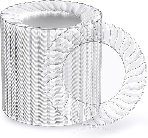 Miniatura 2 de FOCUSLINE 200 platos de plástico transparente de 6 pulgadas y vasos de plástico transparente de 9 onzas, platos de postre de plástico resistente y