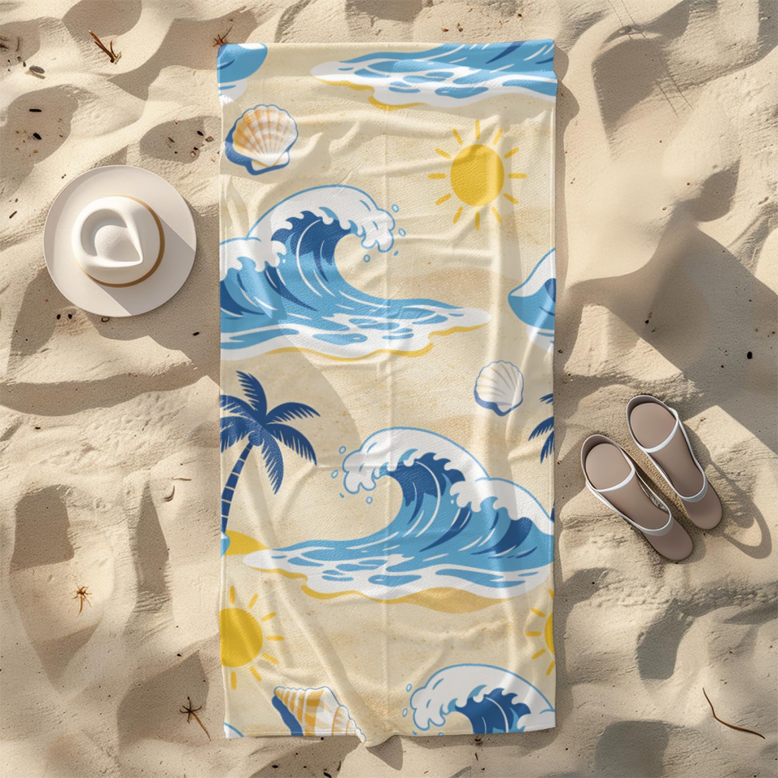 Microfibre Beach Towel 180x90cm Tree Sea Conch Extra Large Beach Towels Sandproof Quick Dry Foldable Storage for Travel Beach Pool Camping Bathing