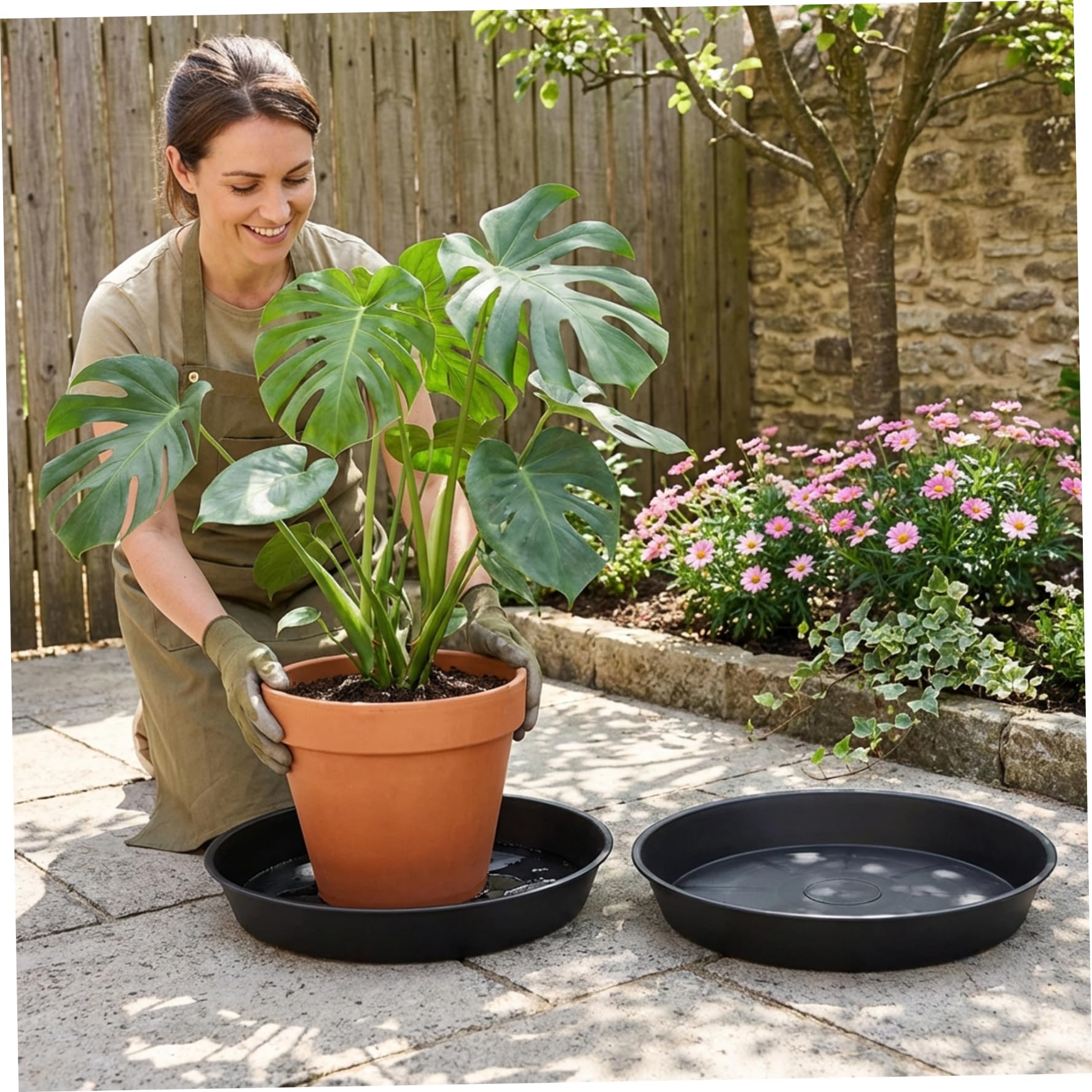 Lot de 2 Plateaux collecteurs d'eau pour Plantes de 45, 7 cm en Plastique Robuste, soucoupes pour Pots Fleurs, Grandes soucoupes pour Plantes d'intérieur et 'extérieur, Plateau Drainage
