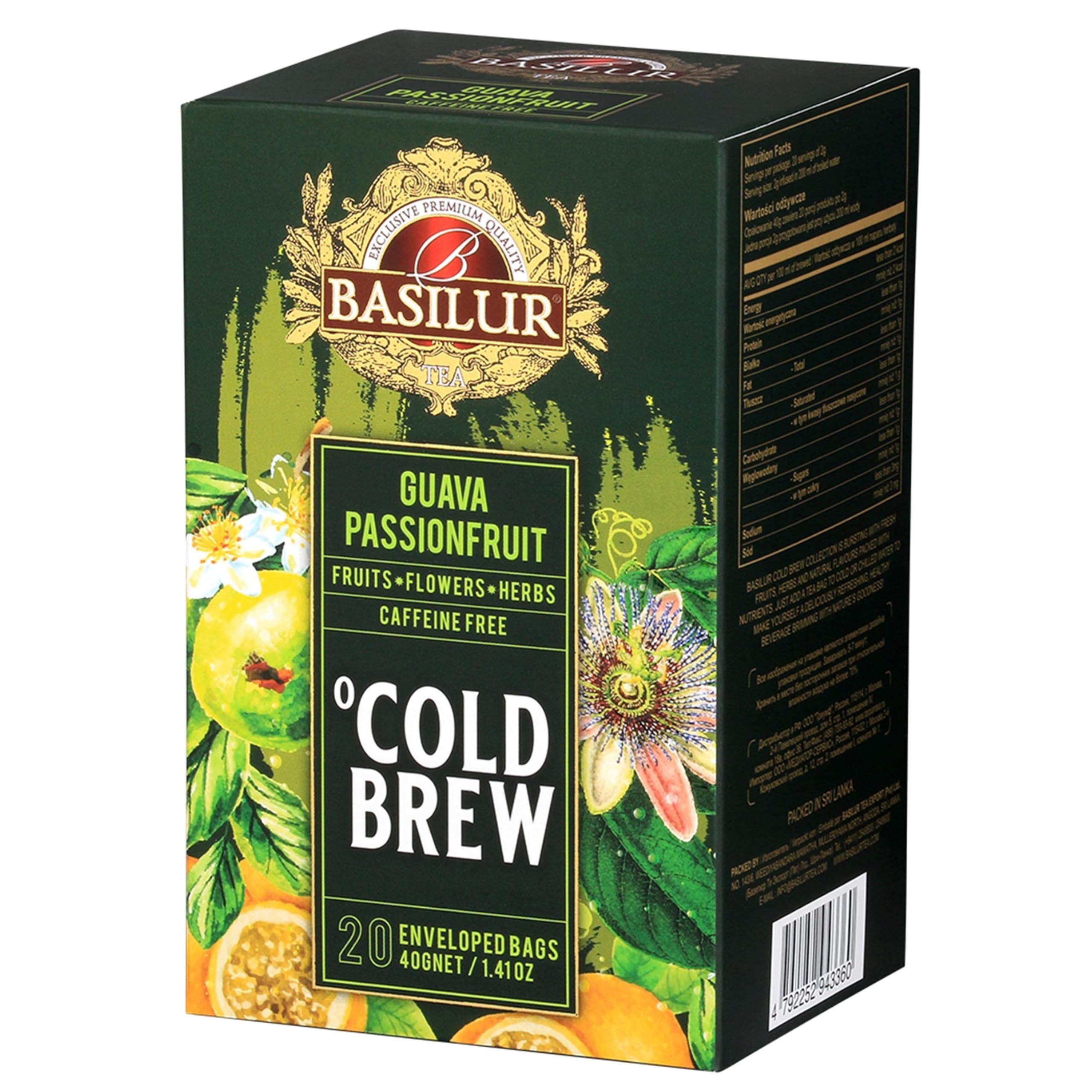 BASILUR Cold Brew - Té descafeinado de frutas con sabor a fruta de la pasión y cítricos, té frío en bolsitas 20 x 2 g (1)