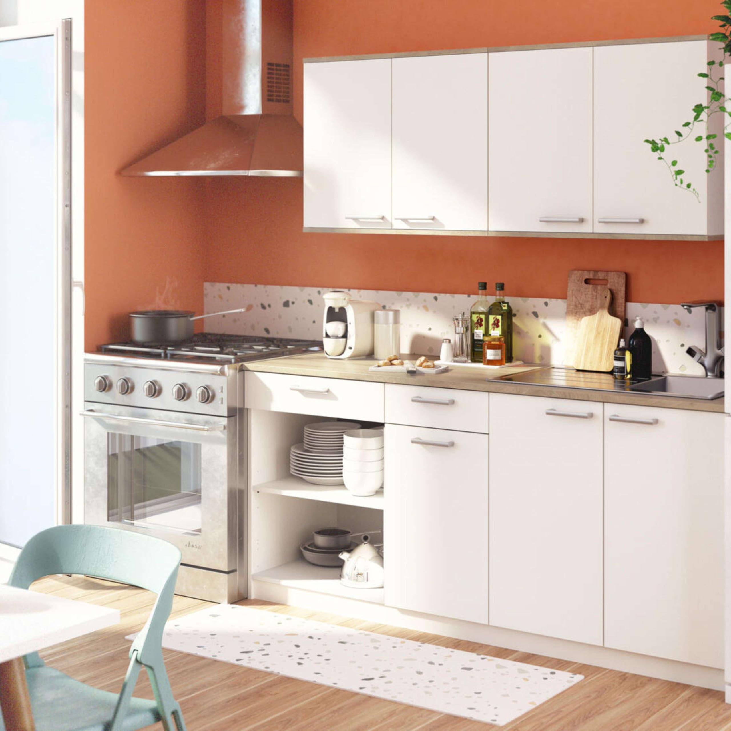 Miroytengo Módulo Inferior Cocina Cooking, Armario Cocina 3 Puertas 2 Cajones Blanco 85x180x60 cm