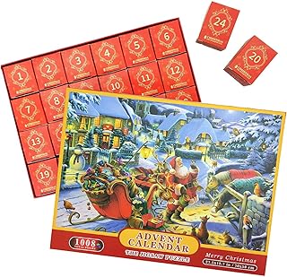 Christmas Puzzle Countdown Calendar, 24 Days 1008 Pieces Jigsaw Puzzles, Advent Calendar 2023 Jigsaw Puzzles, Festive Fireplace Warm Christmas Holiday Puzzle, Countdown to Christmas Puzzle for Teens