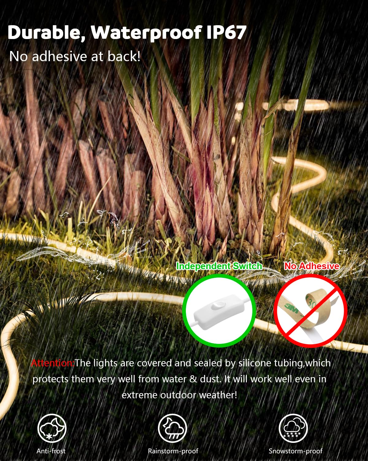 ALITOVE 30m COB LED Streifen Aussenbereich 230V Warmweiss mit Schalter | LED Band 230V Direktanschluss, 3000K, 288LEDs/m, für Garten Terrasse und DIY-Projekte, Nicht Dimmbar, Nicht Selbstklebend