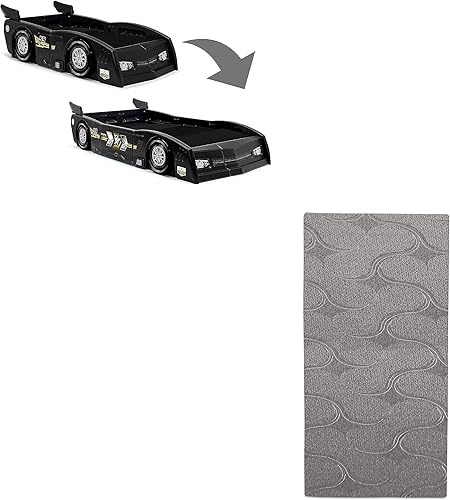 Delta Children Grand Prix Race Car - Cama para niños pequeños e individual, colchón individual de espuma viscoelástica negro de 6 pulgadas Snooze