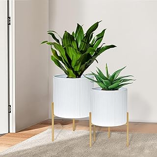 ARNIS Modern Plant Pots, Set of 2 Round Large Planters with Stand, Large...