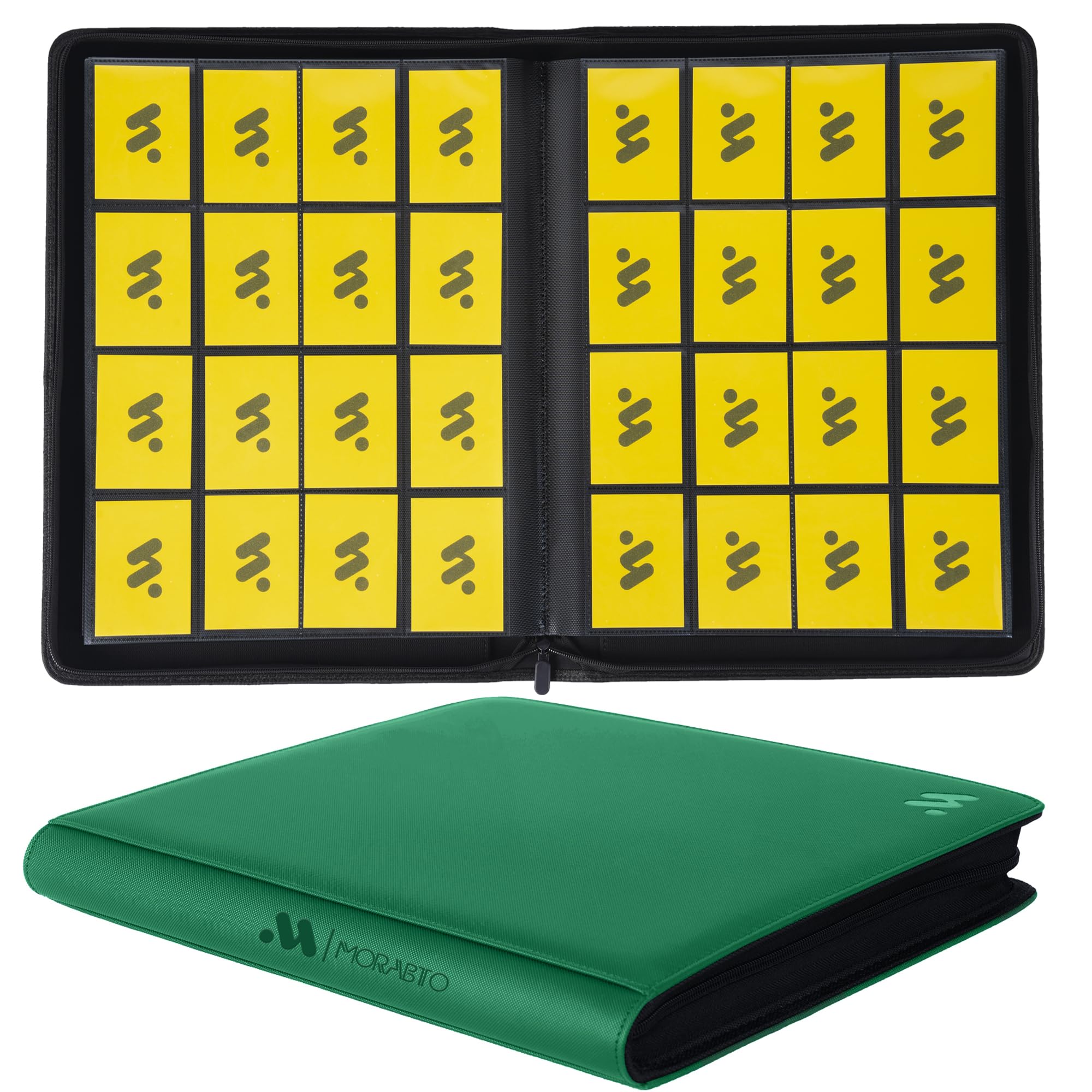 MORABTO Card Binder 16 Pocket,Trading Card Binder Hold up to 1408 Cards with 44 Sleeves,Zipper Card Holder Album Compatible with TCG Card/Game Cards/Sports Card-Green