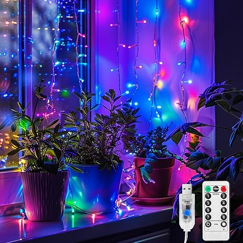 Miniatura 2 de MAGGIFT Guirnalda de 200 luces LED para colgar al aire libre, impermeable, 6.5 x 9.8 pies, luces USB de cortina de hadas. 8 modos de enchufar con