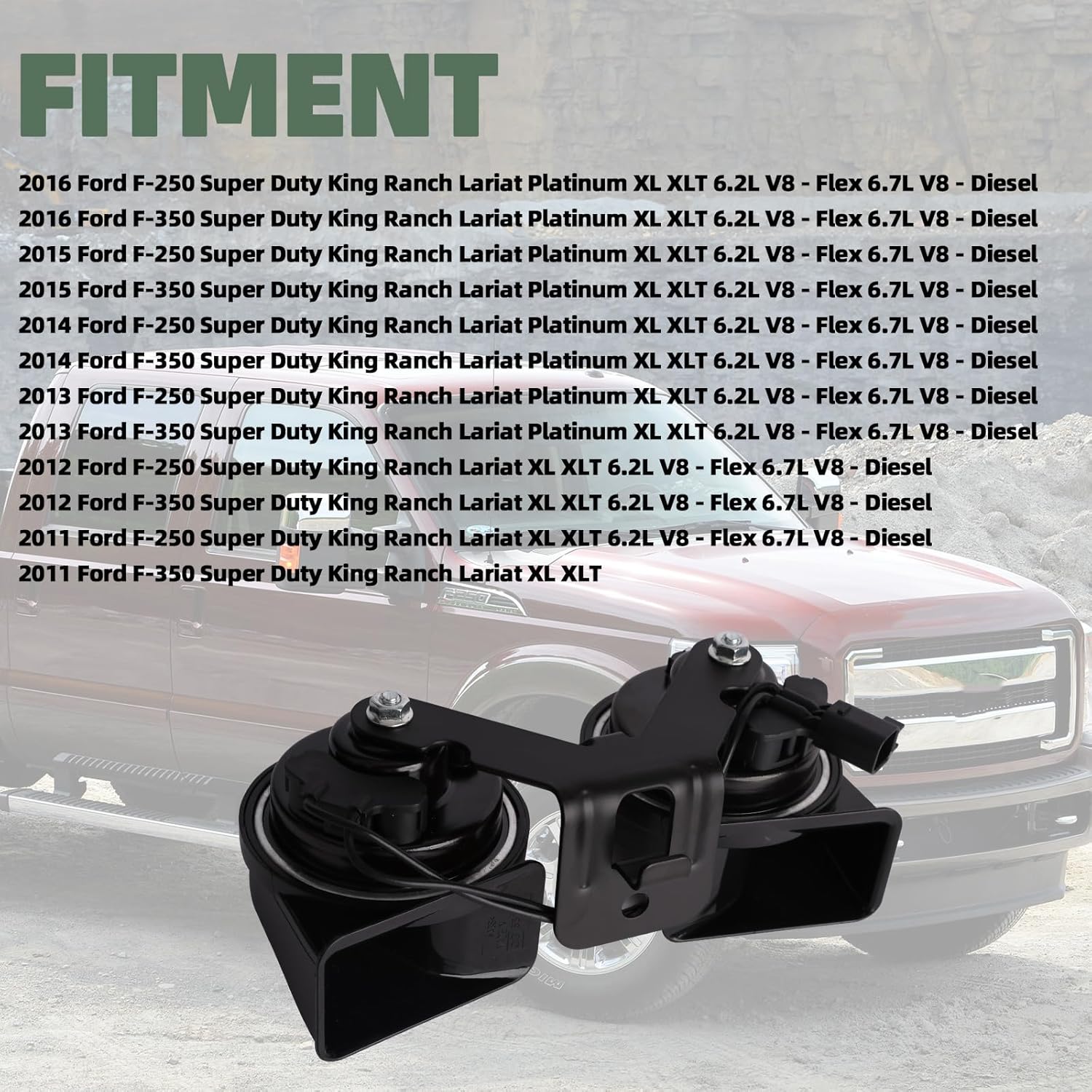 Horn Assembly with Bracket Compatible with Ford F-250 F-350 Super Duty 2011-2016 Replace BC3Z-13832-A