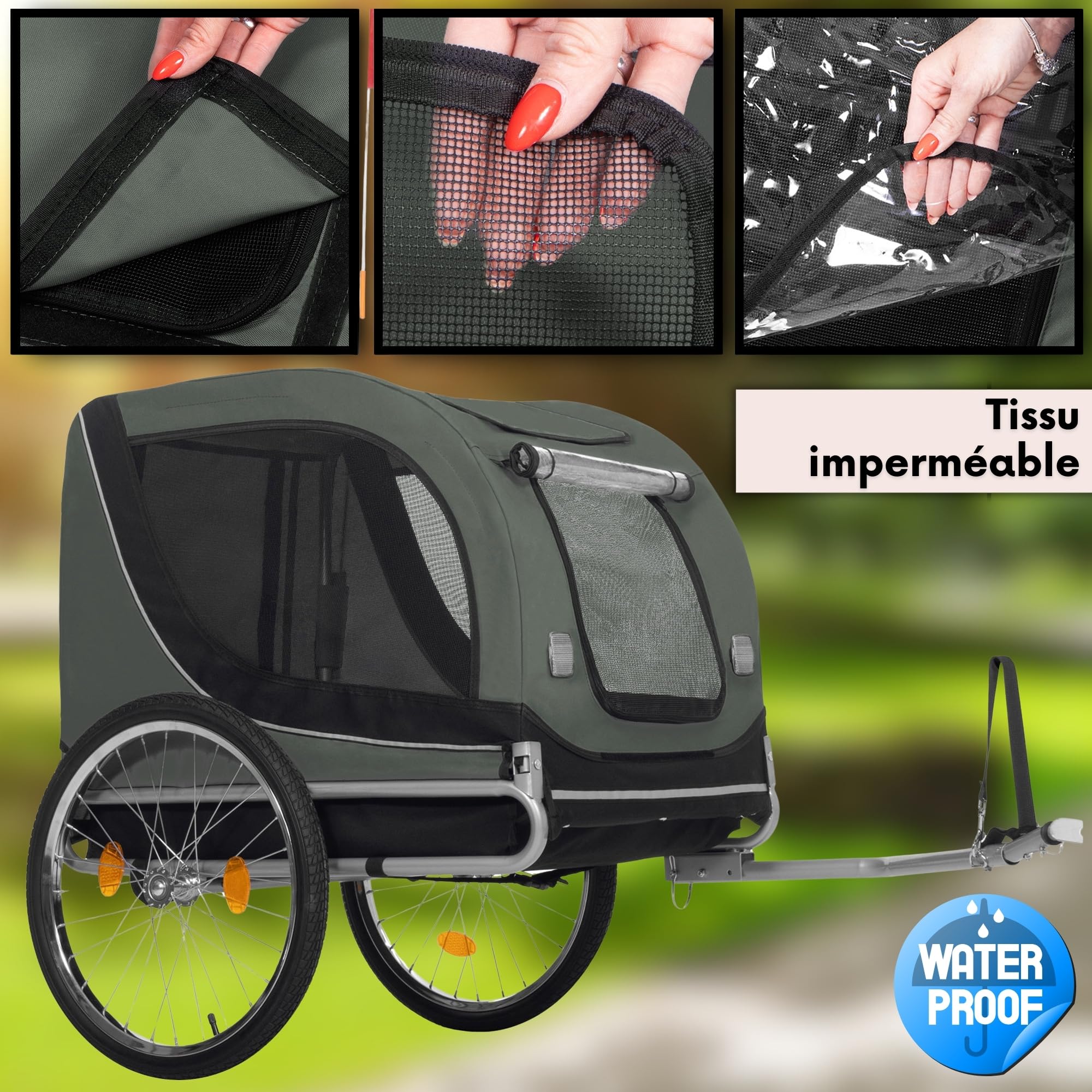 SPRINGOS Remorque de vélo pour chiens jusqu'à 40 kg avec drapeau