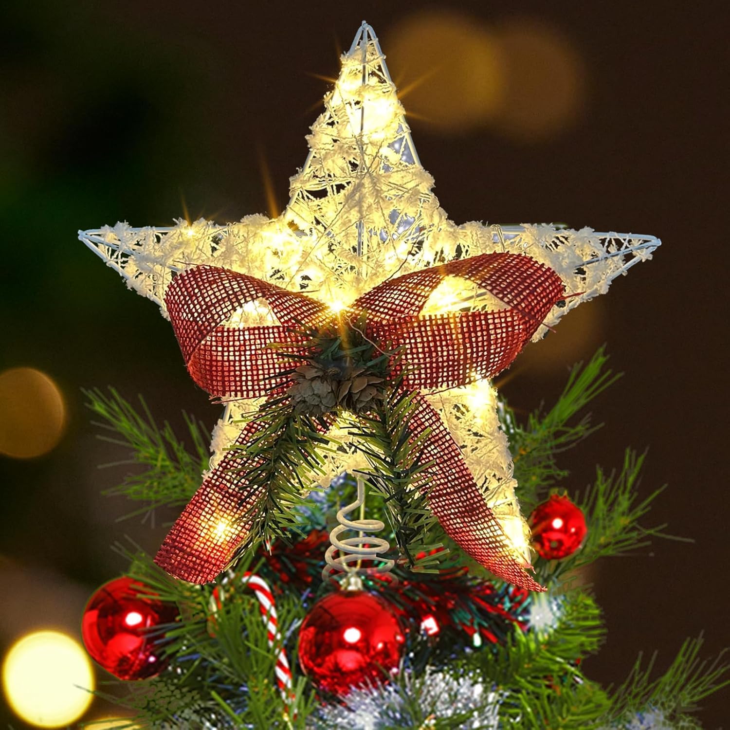 Decoración de árbol de Navidad Anycosy blanca cálida con temporizador