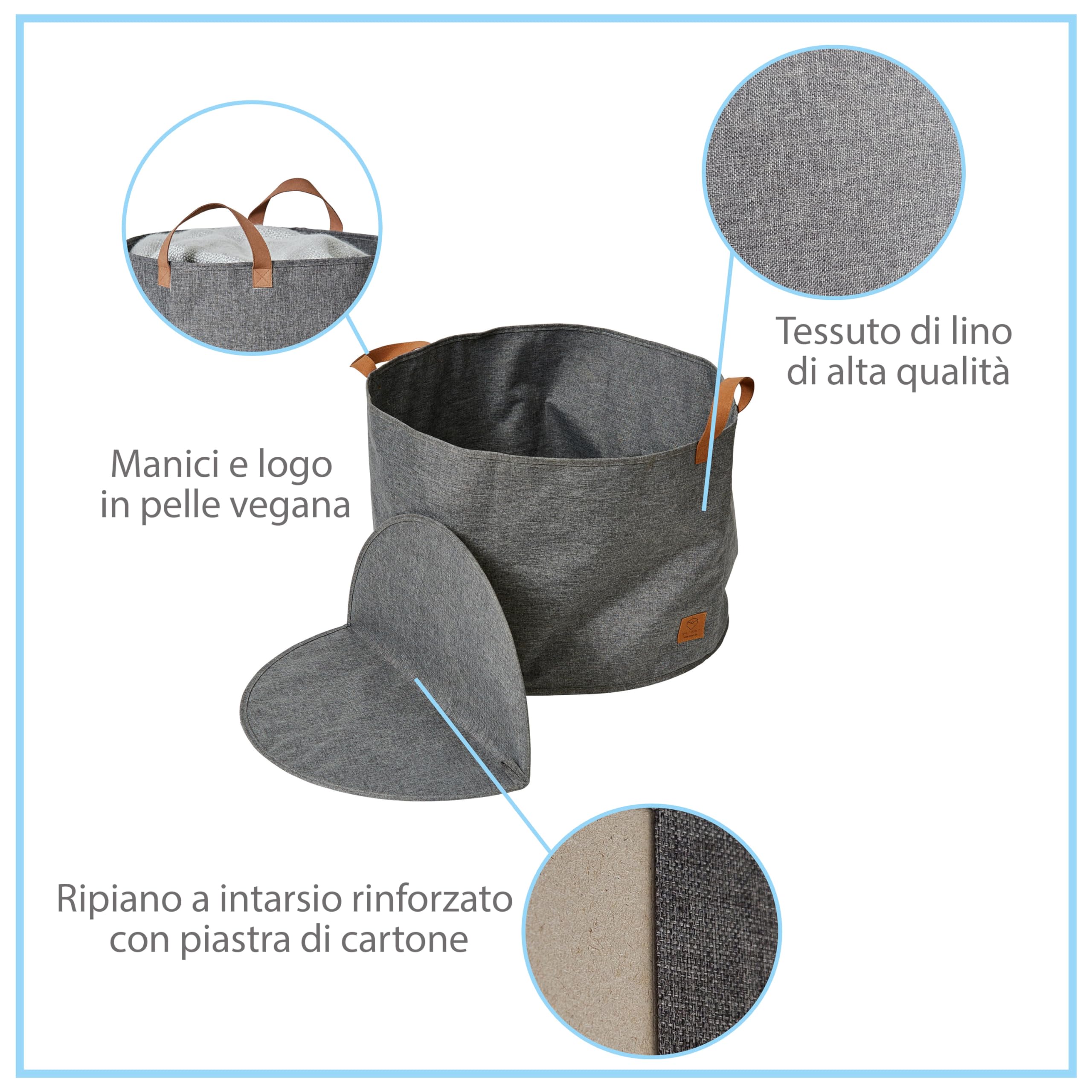 LOVE IT STORE IT - Premium - Cestino rotondo grande in tessuto di alta qualità - Extra grande e robusto - Grigio - 50x50x35 cm