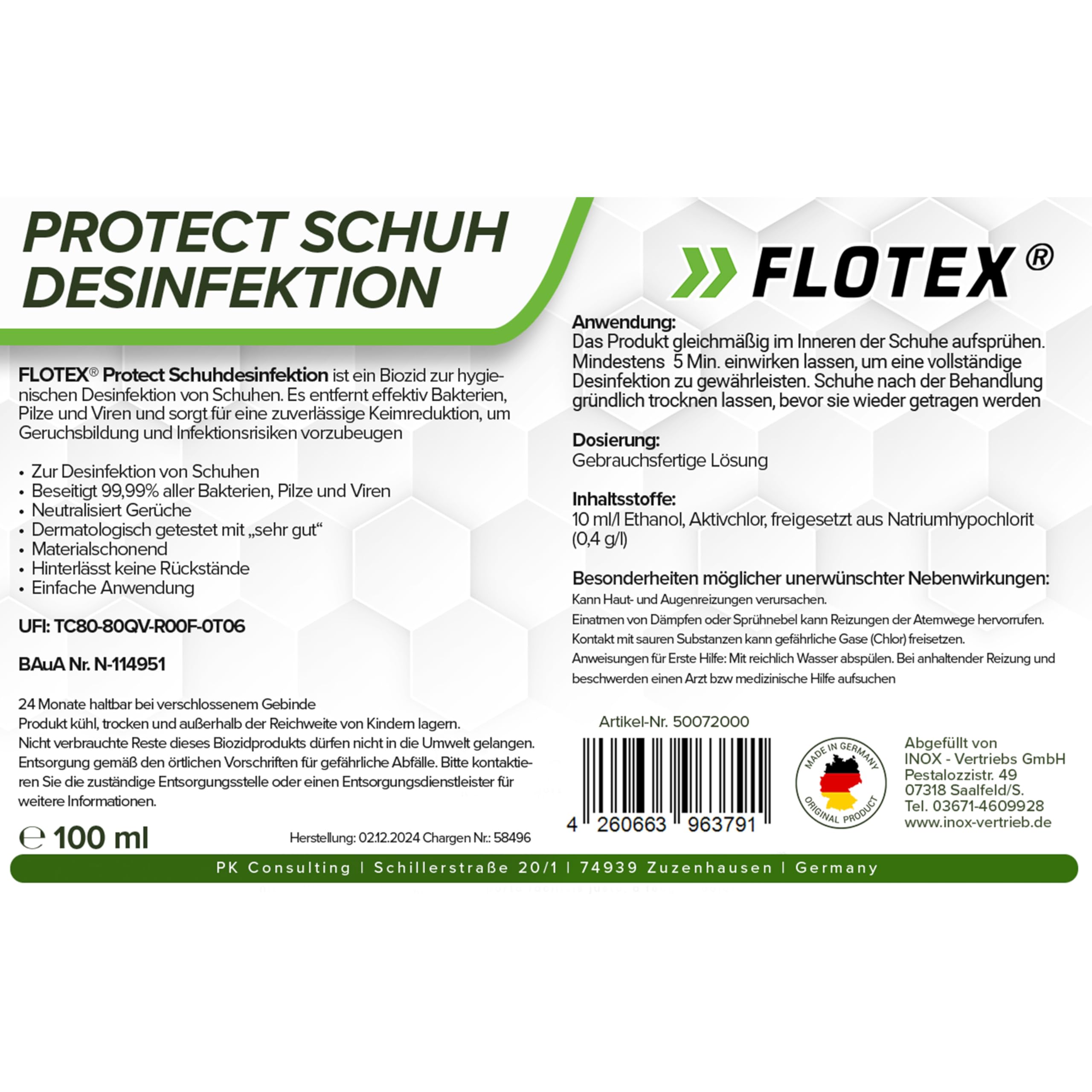 Schuh Desinfektionsspray 6x100ml | schnelle & wirksame Schuhdesinfektion | Geruchsentferner für Schuhe | Schütz vor Fußpilz |Protect Fuß & Schuh Desinfektion