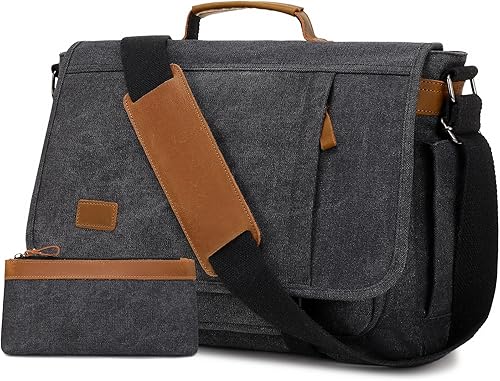 Bolsa de mensajero para hombres 15.7-17.3 pulgadas 2 unids bolsa de trabajo bolsa de cuero lona maletín de mano en bolsa