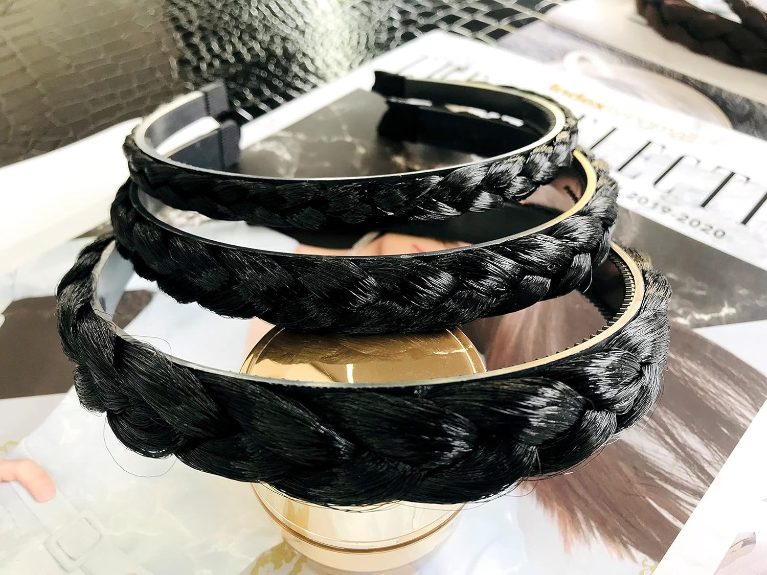 3 PCS Headband Synthetic Hair Plaited Headband Braid Braided With Teeth Hair Band Accessories for Women Girl Wide 1 / 1.5 / 2.0 CM : H7 (Black-SML) Black S/M/L (1 CM, 1.5 CM, 2 CM)