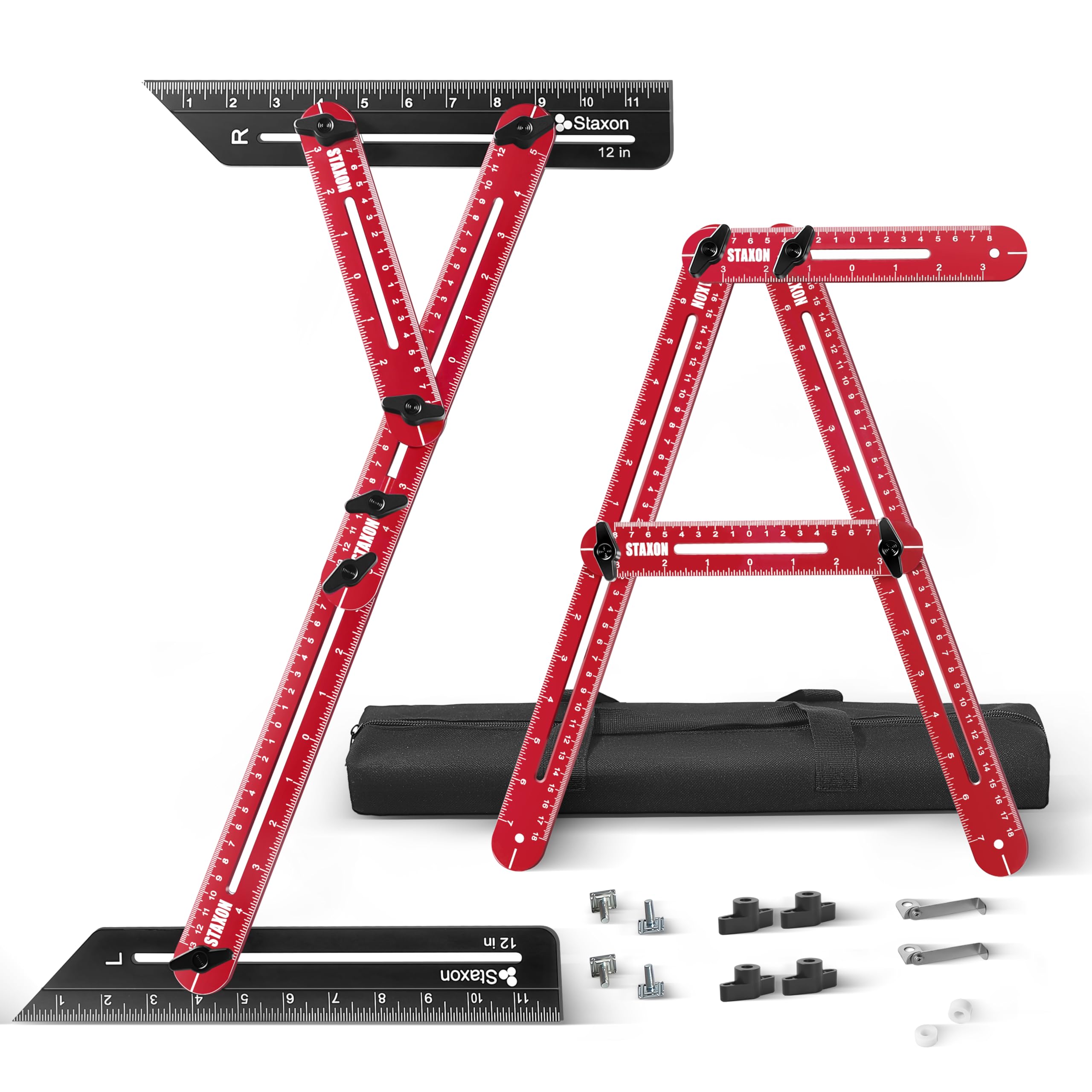 Stair Tread Template Tool – Stair Tread Gauge, Hidden Screw Slide Rail Stair Tools for Stair Measuring Tool Stair Gauge Jig Stair Template Stair Step Tool（Black+Red）