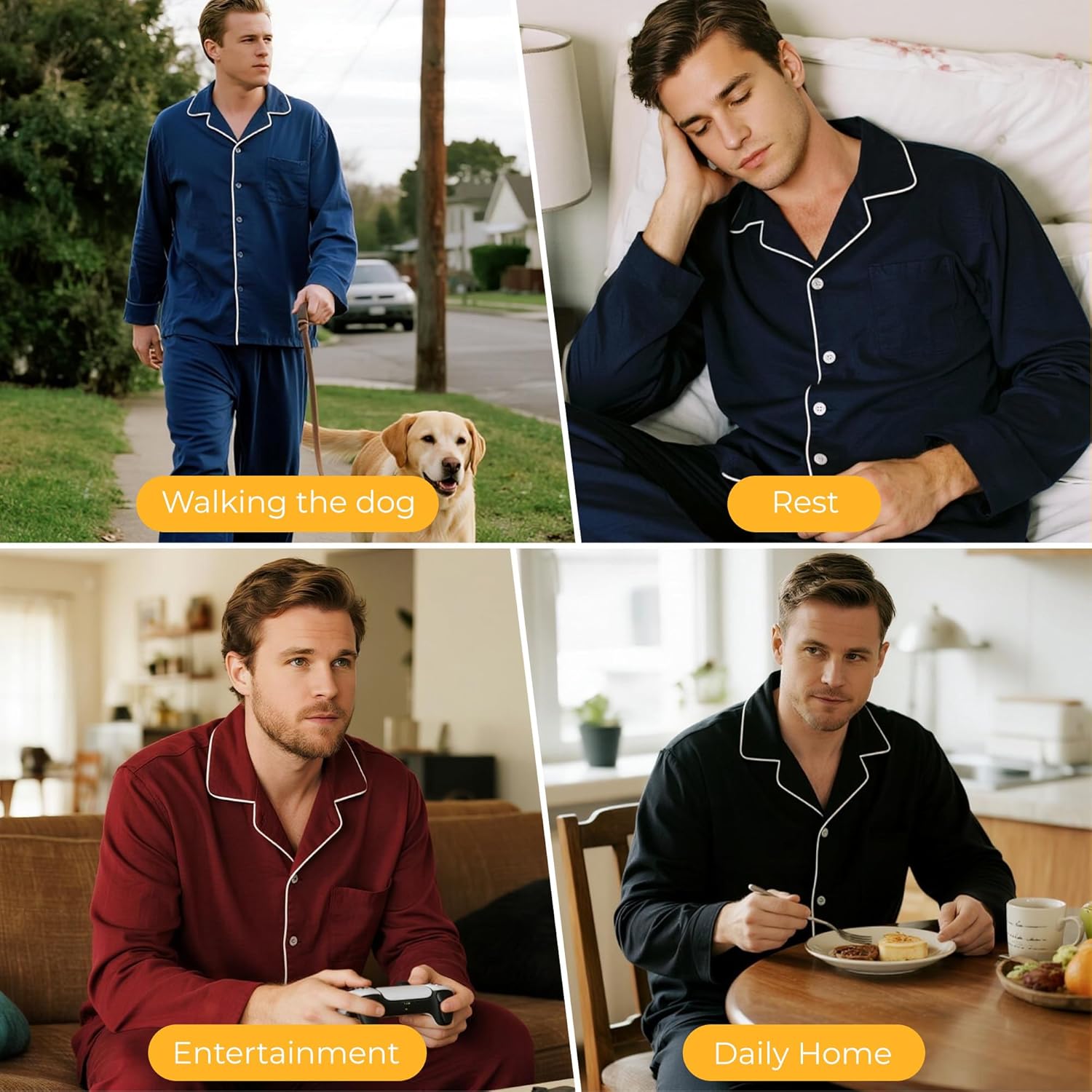 Vulcanodon Mens Button Down Pajama Set, Soft Classic Lapel Sleepwear Flannel Long Sleeve Pajama Set for Men - Image 5