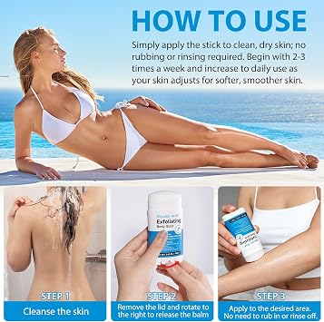 Glycolic Acid stick, Exfoliating Body Stick with 7% AHA 0.5% BHA & Shea Butter, Solid Non-Messy Texture, Smooths Rough Skin for Body, Arms, Legs, Underarms 75g