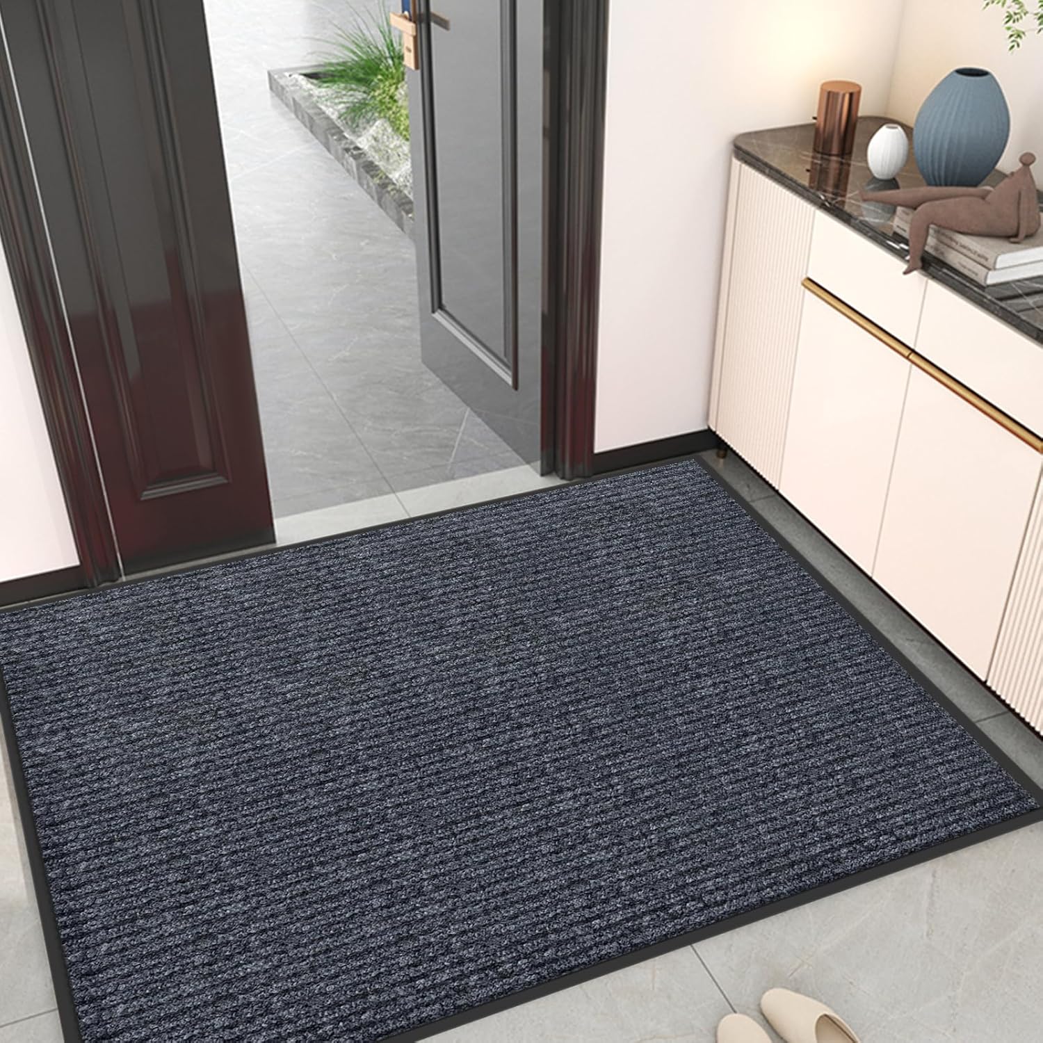 kuyal front door mat, 3'x4' indoor outdoor entrance mat, commercial floor mats inside outside entrance, heavy duty durable welcome mats, rubber backing non slip outdoor mats for entryway,dark gray 36" x 48" dark gray