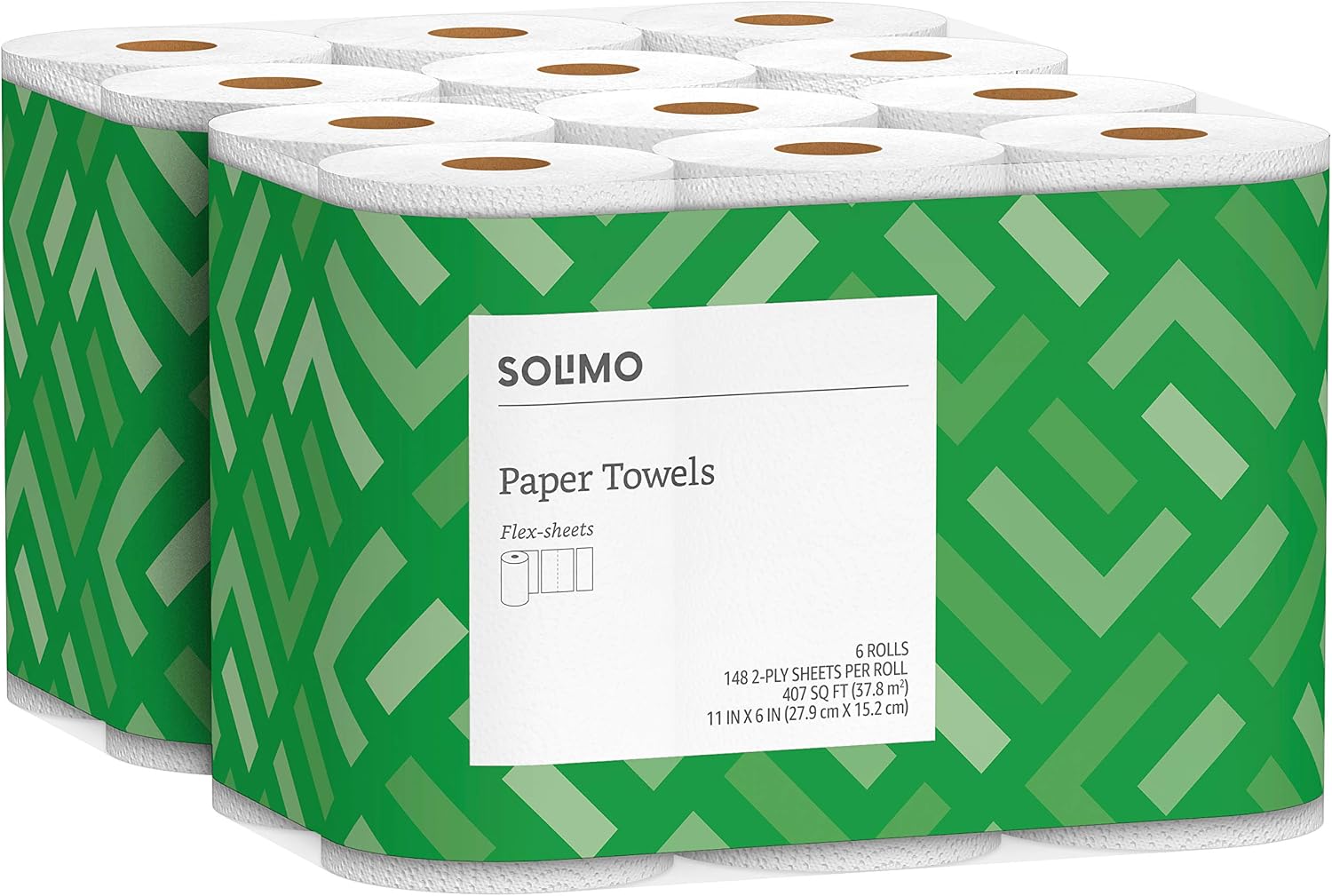 Solimo Basic Flex-Sheets Paper Towels, 12 Value Rolls, White, 148 Sheets per Roll (New Version) & 2-Ply Toilet Paper, 350-sheets per Roll, 30 Rolls Bath Tissue