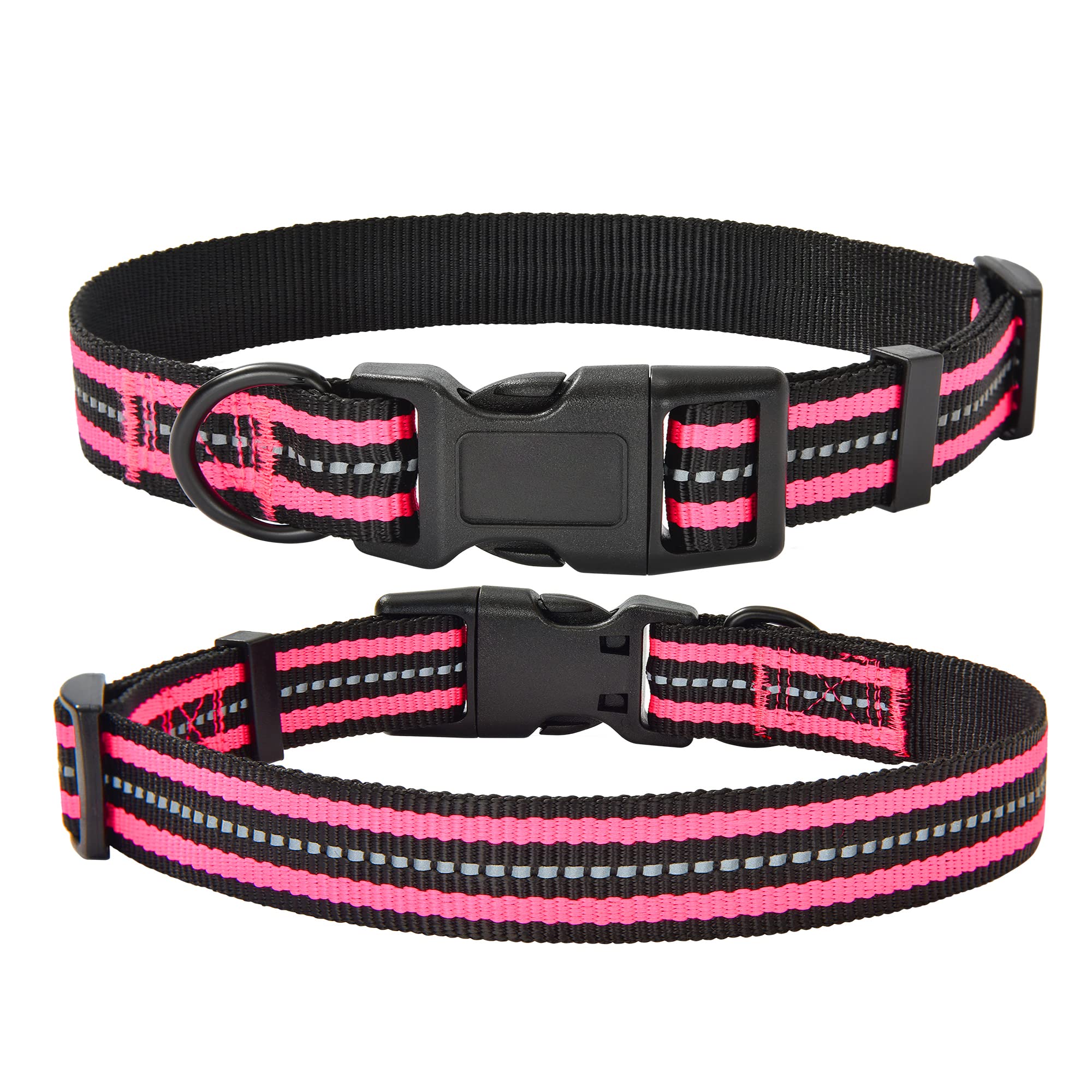 Mile High Life Reflective Dog Collar | Nylon Pet Collars wiith Buckle | Light Weight Puppy Collars | Pink Dog Collars for Large Dogs (Pink, L)