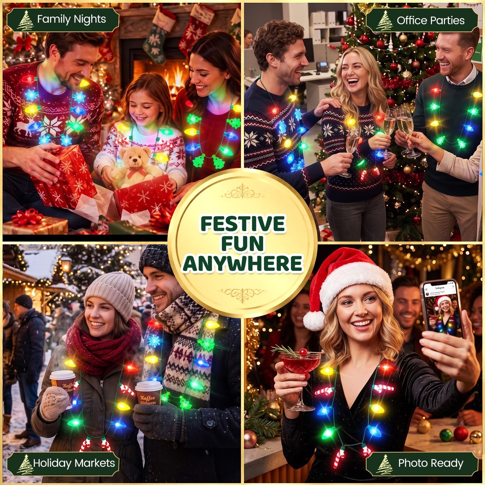 Lovestown 3PCS Christmas Light Up Necklaces, LED Holiday Party Necklaces