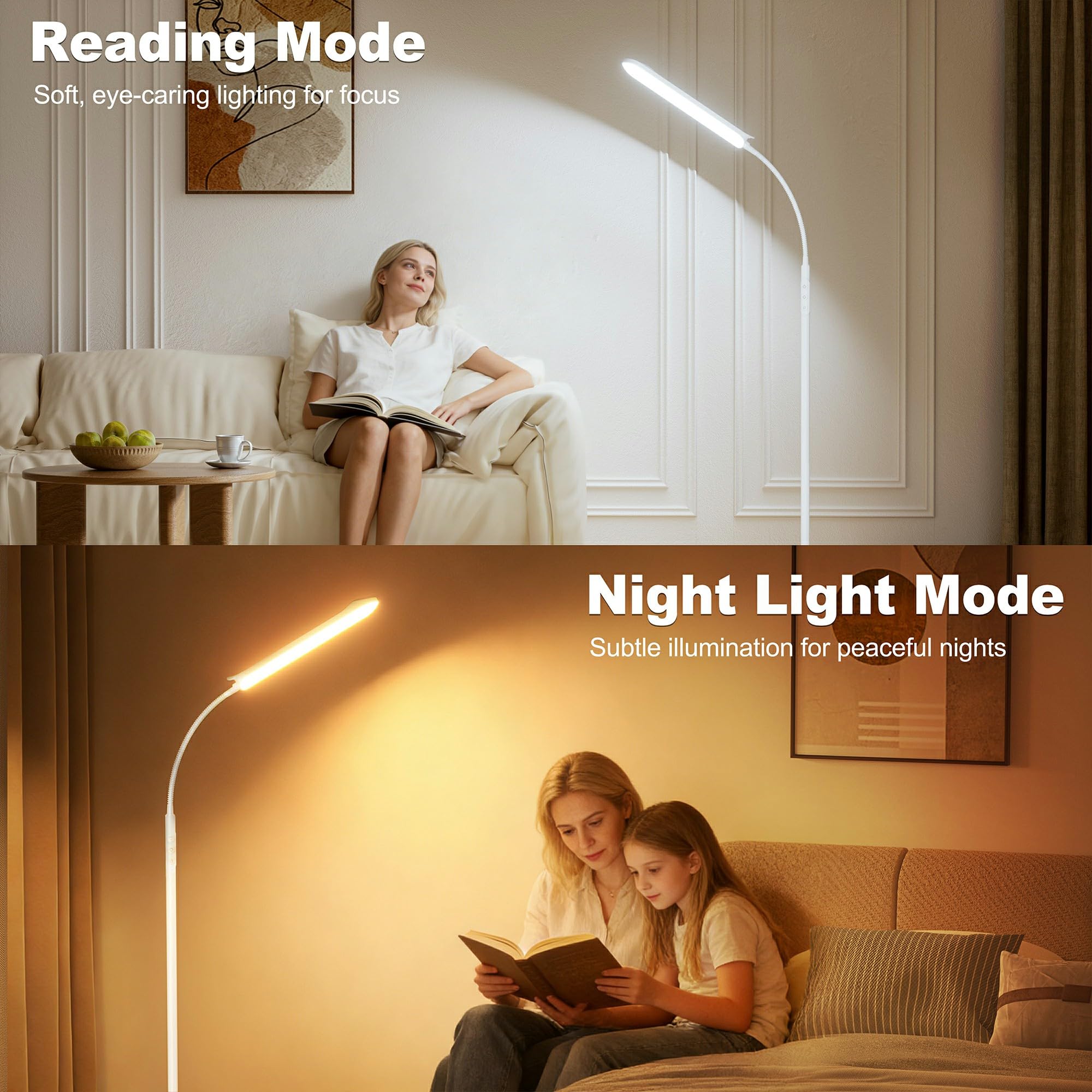 Lampada da Terra LED Dimmerabile, 18W 1800LM Luminoso Lettura Piantana Bianco con 4 temperatura di Colore,Telecomando Magnetico, Collo D'oca Flessibili a 360°,Timer 1H, per Soggiorno Letto Ufficio