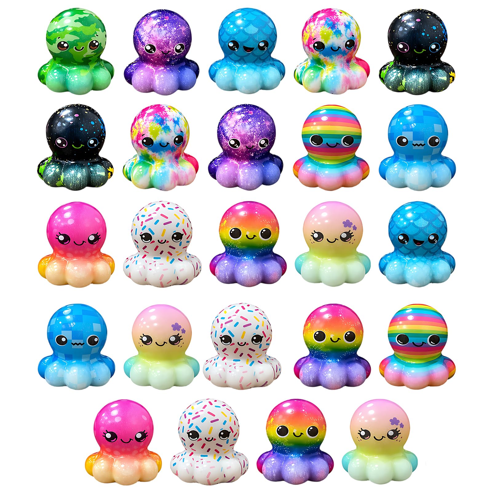 24Pcs Octopus Squishy, 24 Piece Squeeze Octopus Collection, Stress Relief Sensory Squeeze for Focus and Relaxation, 12 Random Assorted Designs, Portable Pocket Sized Fidgets