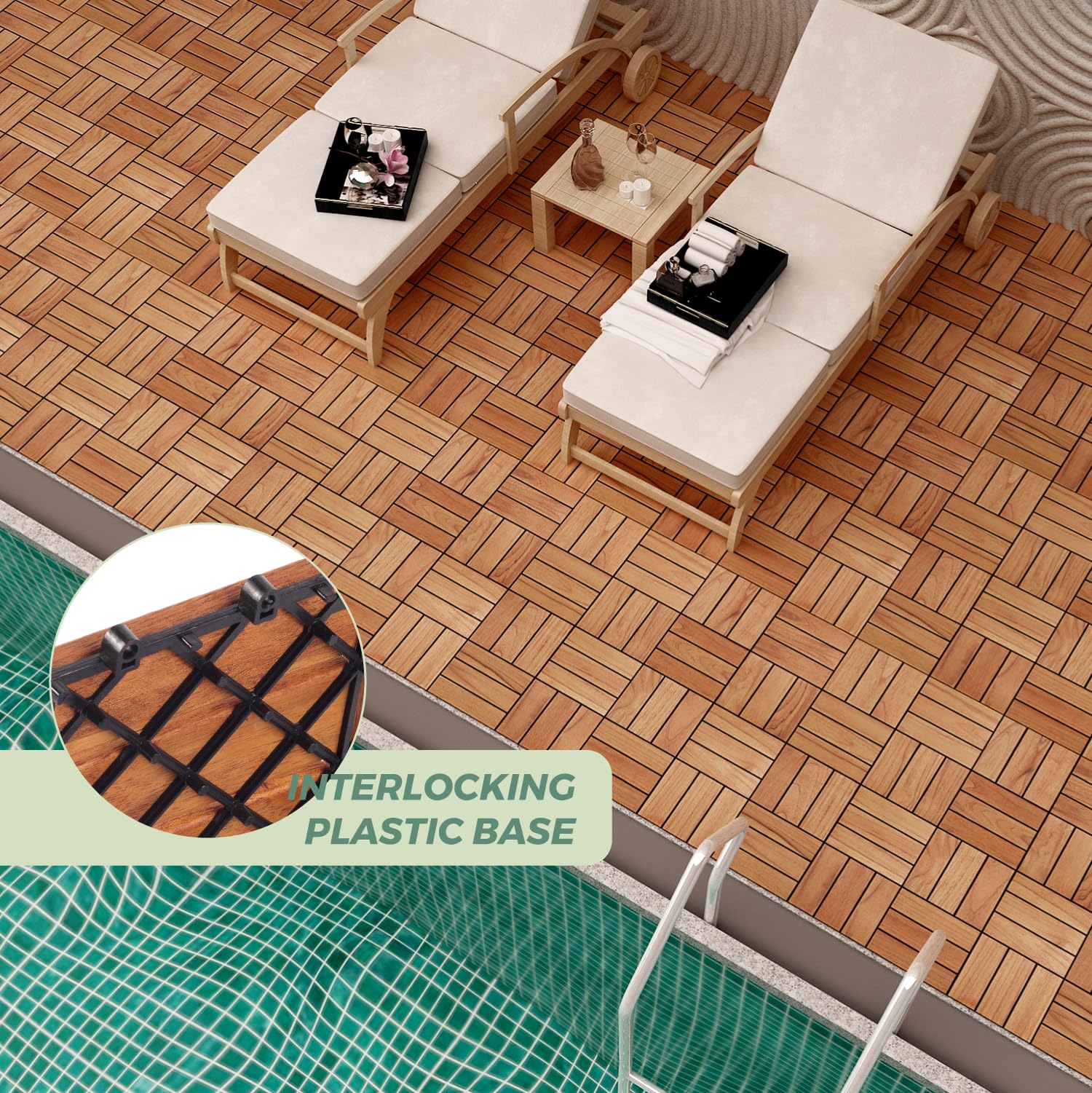 Azulejos de madera dura entrelazados (12 láminas, natural) (madera de teca, 9 unidades, 12 láminas)