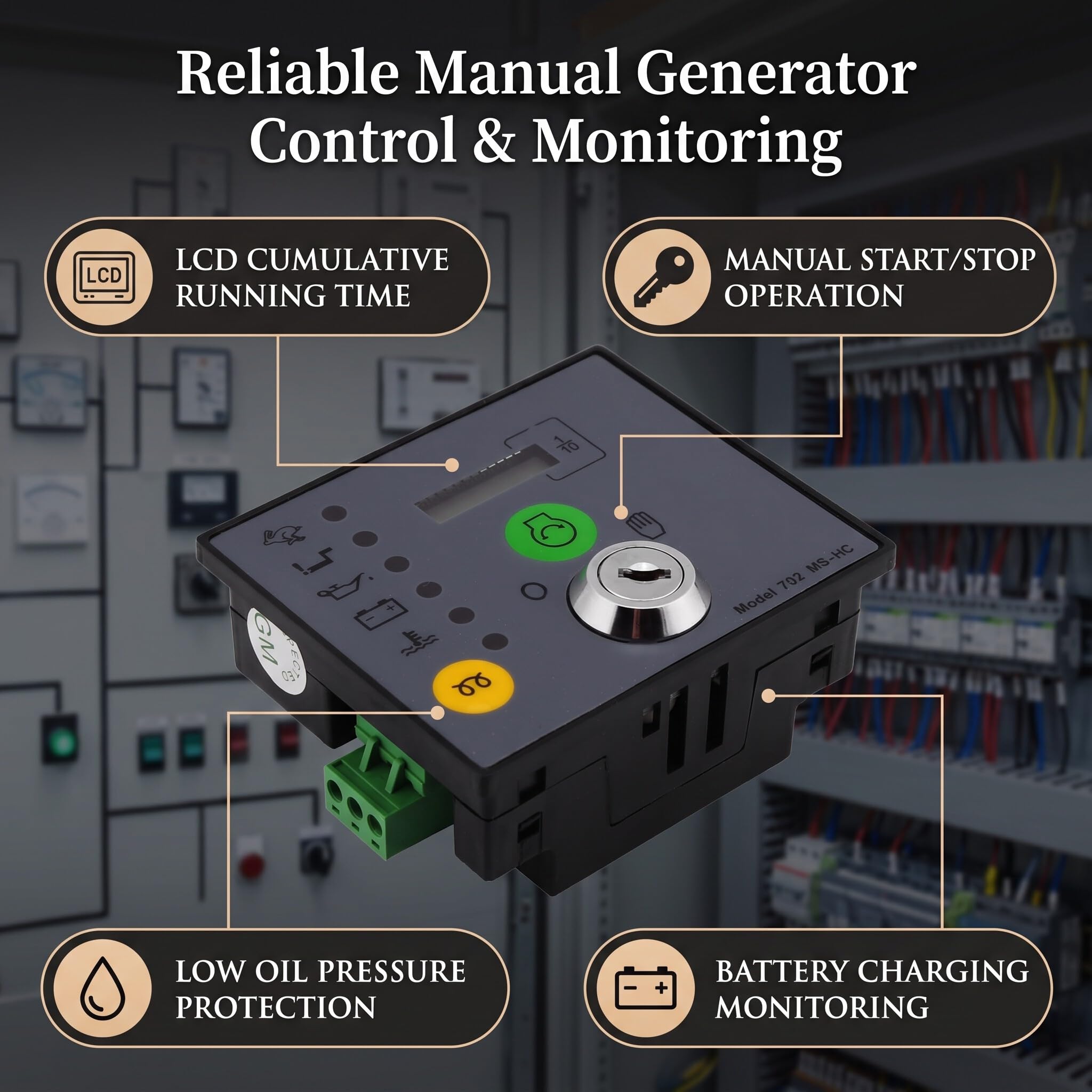 Jeffergarden Scheda del Controller del Generatore di Avvio Manuale con Tasti 702 MS Pannello di Controllo del Microcomputer HC per Il Monitoraggio e la Protezione delle Operazioni del Motore