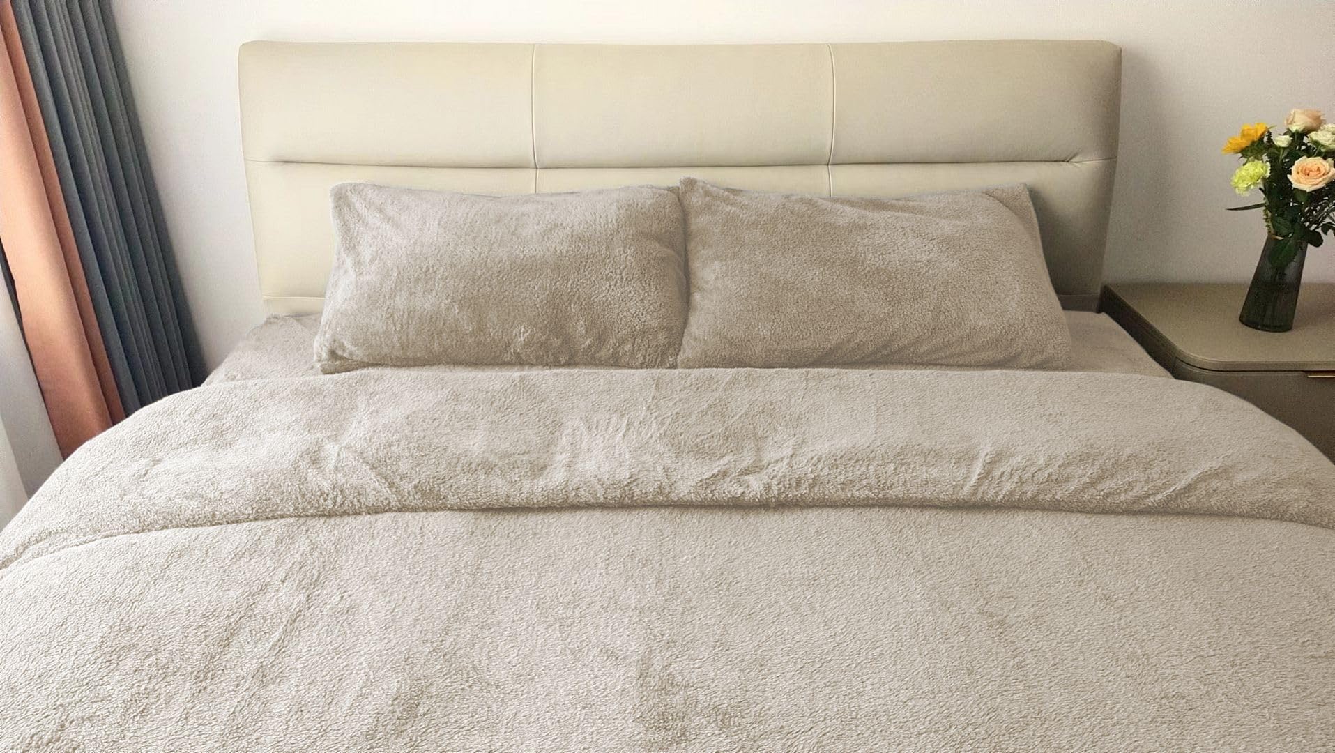 John Aird Teddy Fleece Duvet Cover Quilt Bedding Set With Pillow Cases (Cream, King) โ image 1