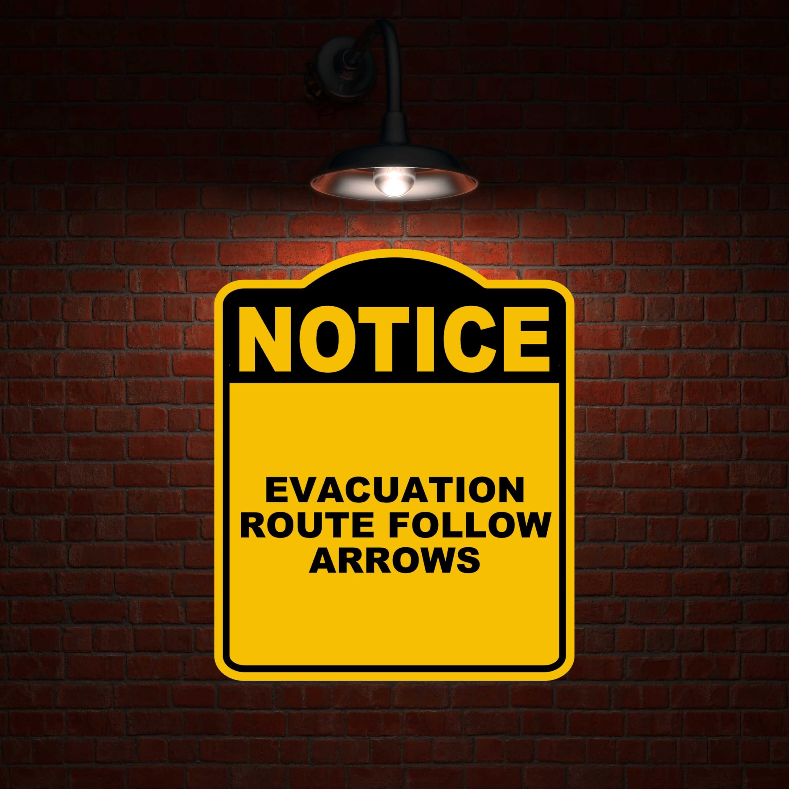 EVACUATION ROUTE FOLLOW ARROWS Notice Yellow Black Aluminum Composite Sign 15 x 18 inches