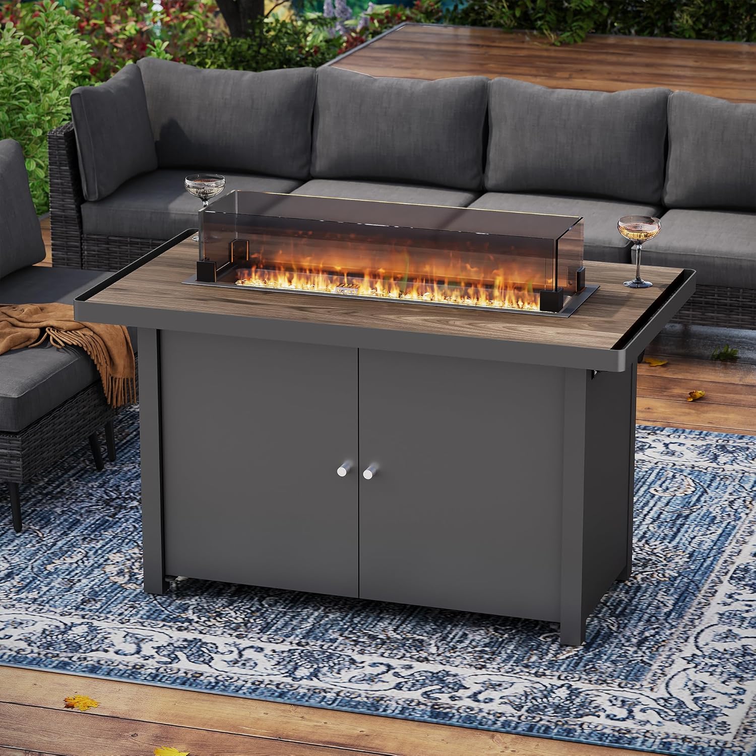 43" Gas Fire Pits for Patio, LAUSAINT HOME 55000 BTU Output with CSA Certification, with Ample Storage Space and Advanced Double Ignition System