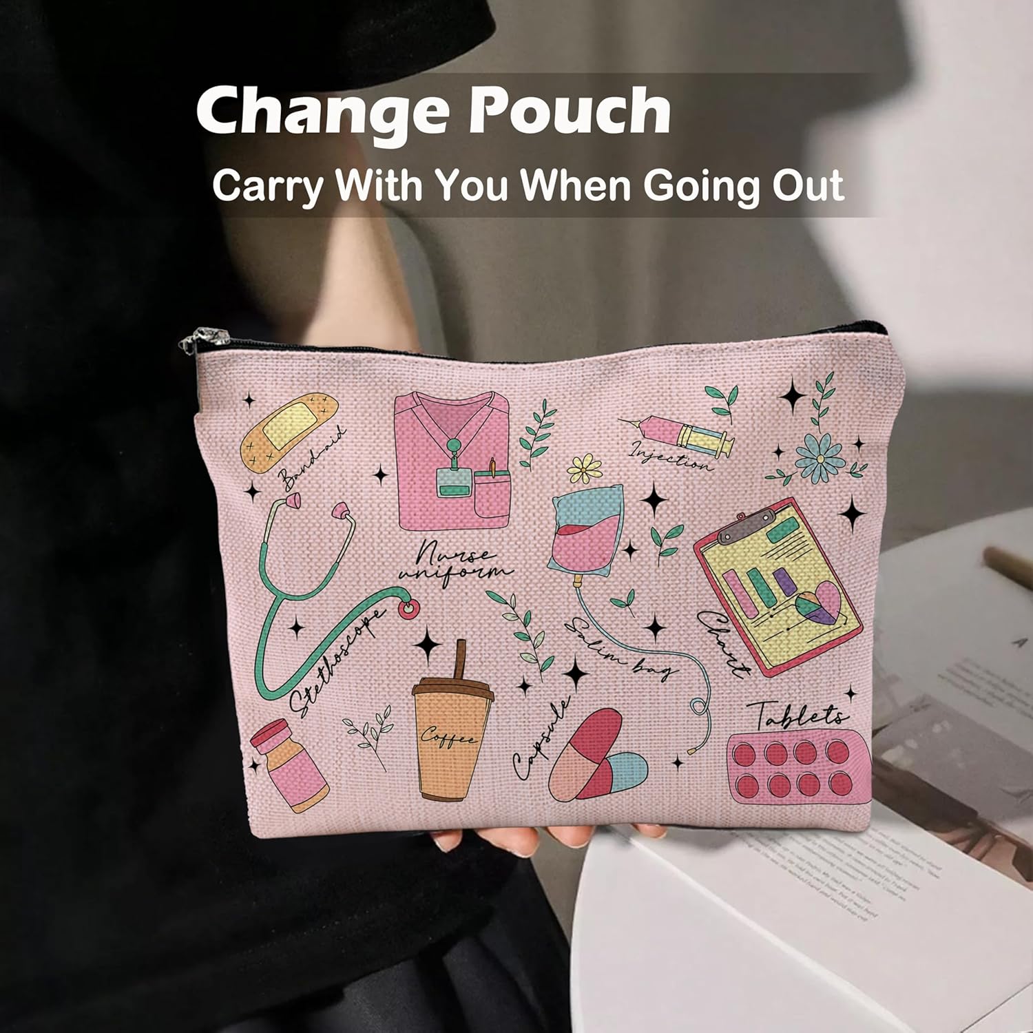 Pink Nurse Makeup Bag, Nurse Appreciation Gifts Cosmetic Bags Toiletry Bag for Women, Nursing Supplies for Nurses, Medical Nursing Makeup Pouch - Image 7