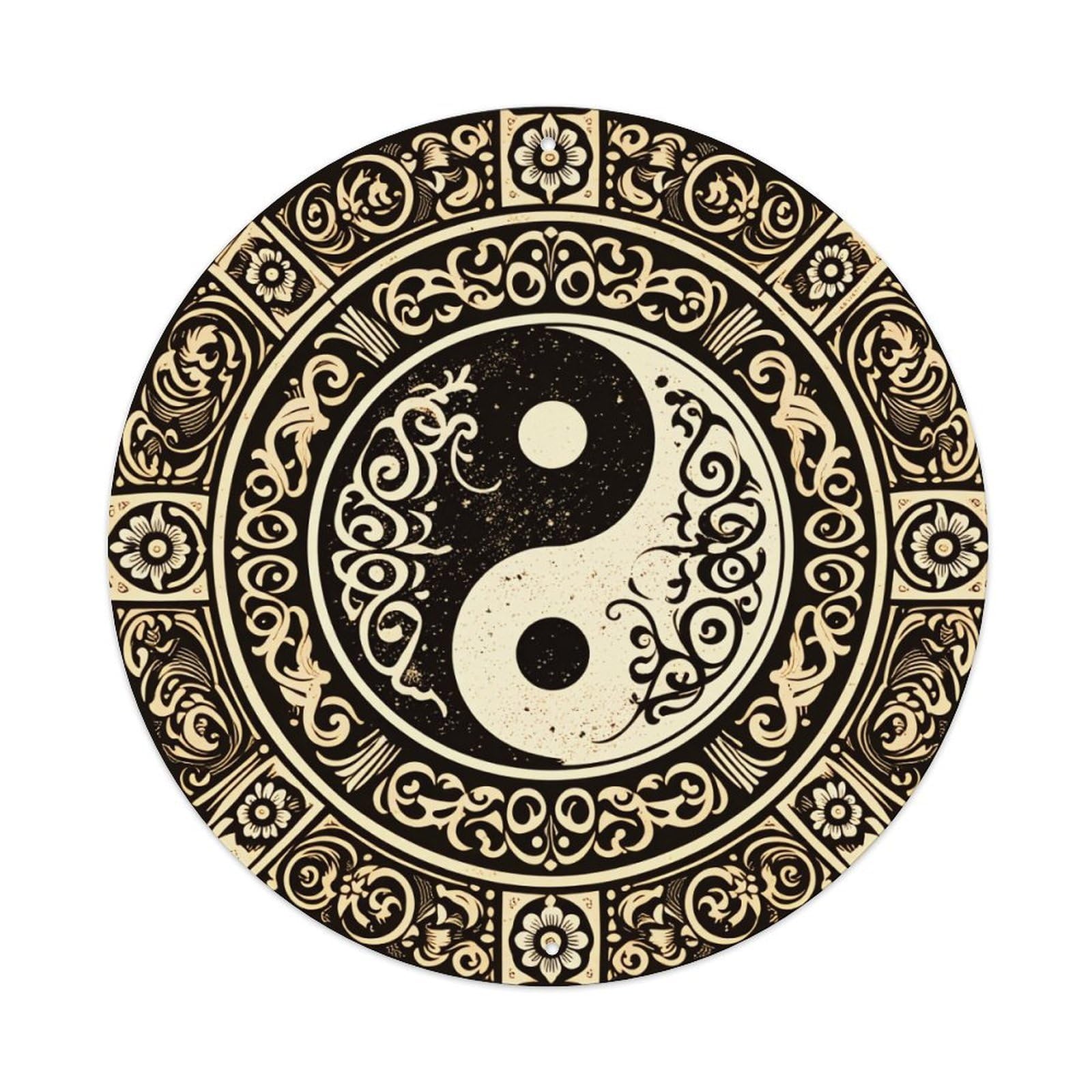 Yin Yang Symbol Ornate Design Round Tin Sign Retro Metal Sign for Cafe Bar Pub Home Game Room Gym Club Wall Decoration Vintage Metal Poster 8x8 Inch