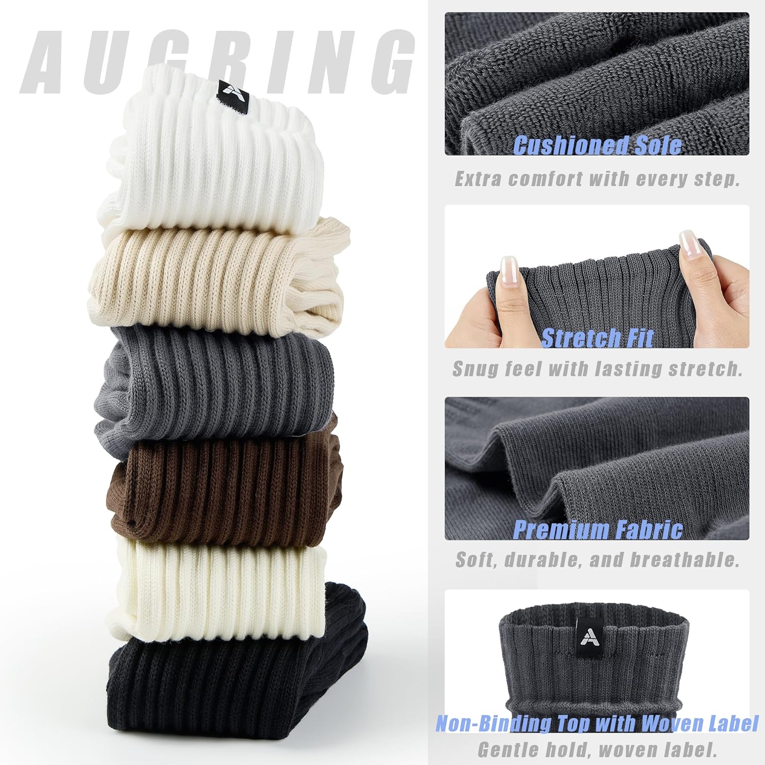 Scrunch Slouch Crew Socks Retro Ribbed Cotton Cushioned 3 Pack Boot Sneaker Gym Cozy Calf Socks For Men & Women - Image 6
