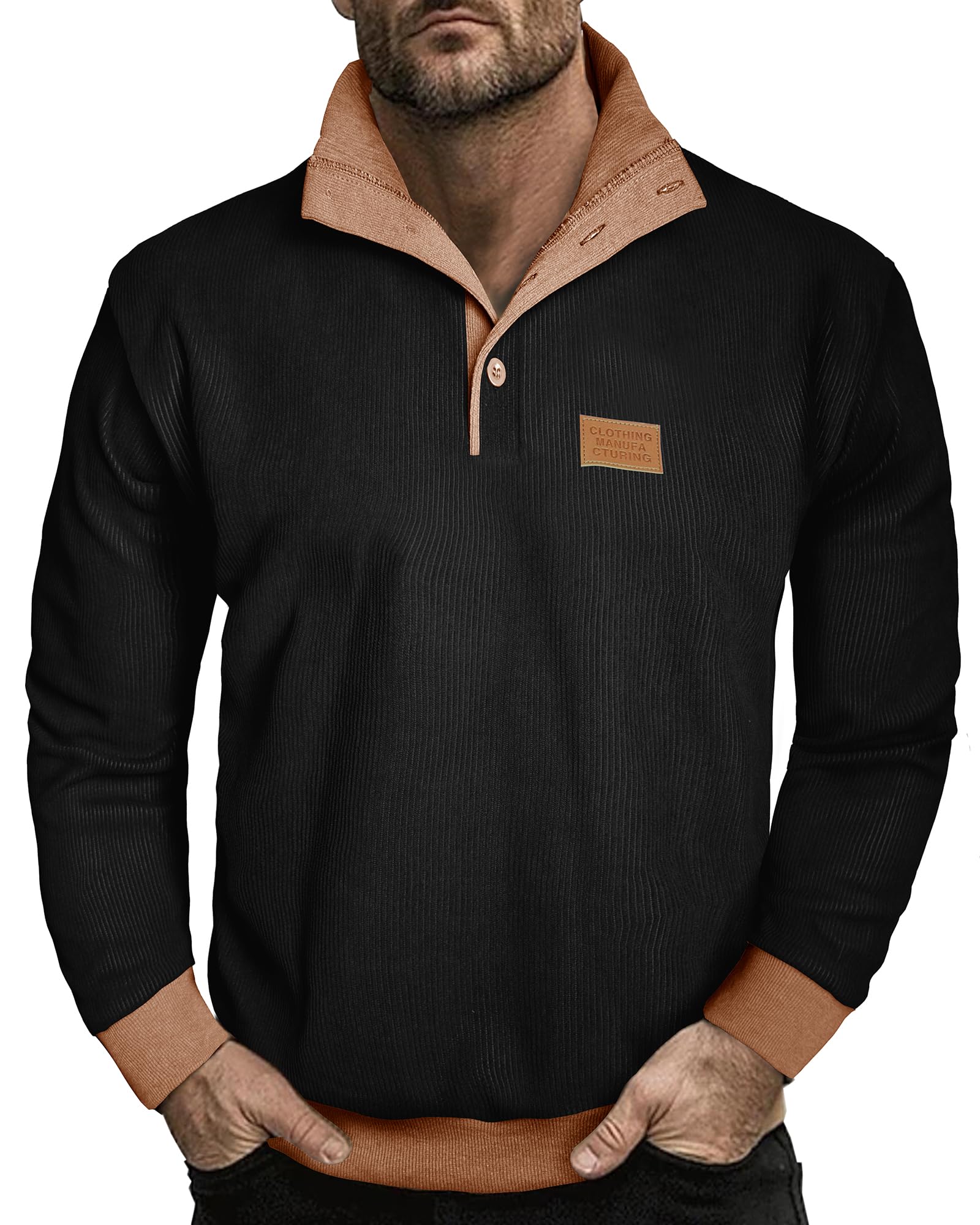 HYLYLEED Sweatshirt for Men Color Block Mock Neck Long Sleeve Pullover Sweater