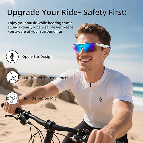 Miniatura 3 de Lentes de ciclismo inteligentes para hombres y mujeres, gafas de sol Bluetooth con protección UV400, altavoces de oreja abierta, micrófono