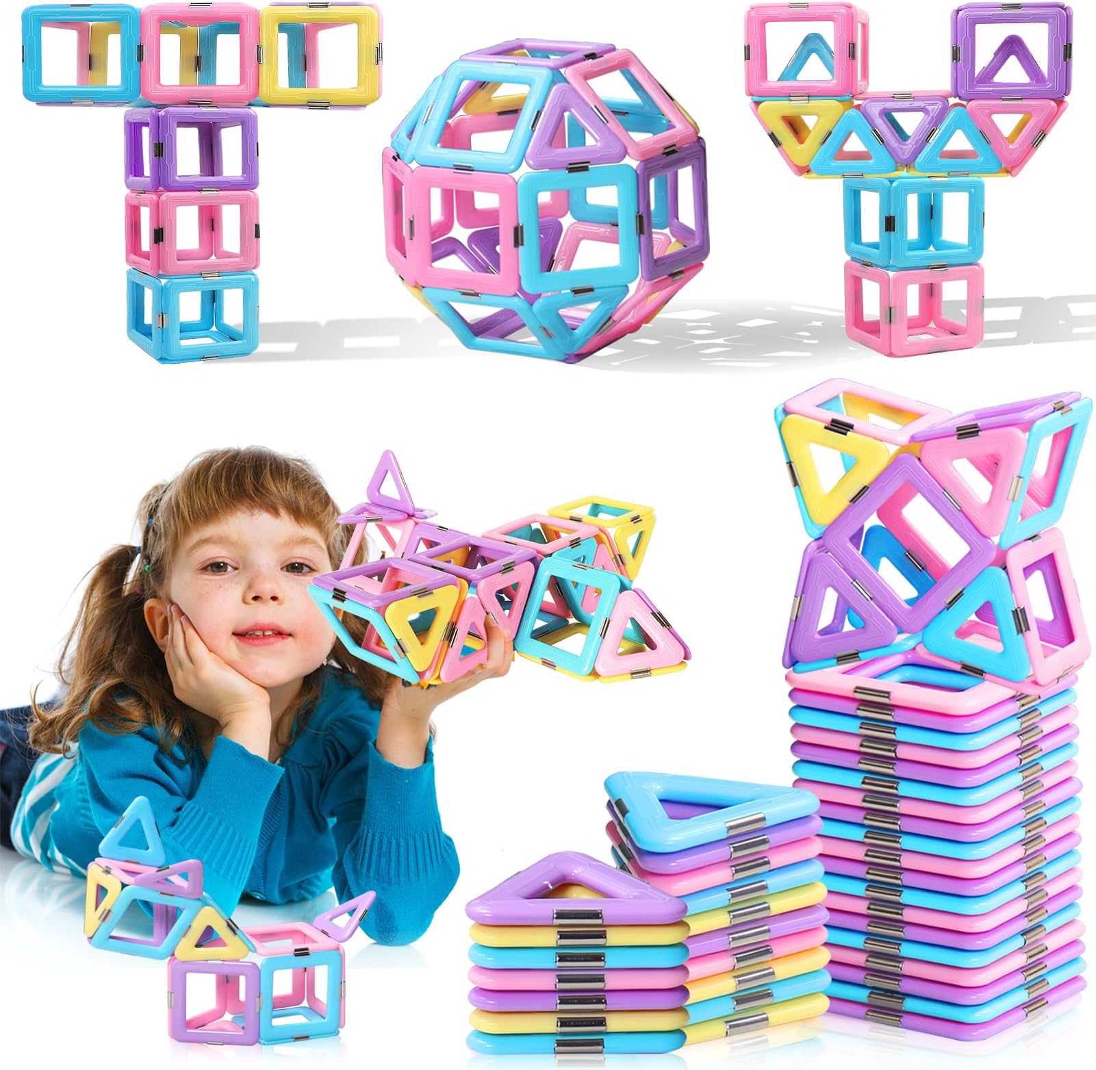 ATCRINICT Magnetic Building Blocks Magnetic Tiles Toys for 3 4 5 6 7 Years Old Boys Girls Kids Educational Construction Magnet Toy Learning Games for Toddlers Christmas Birthday Gifts