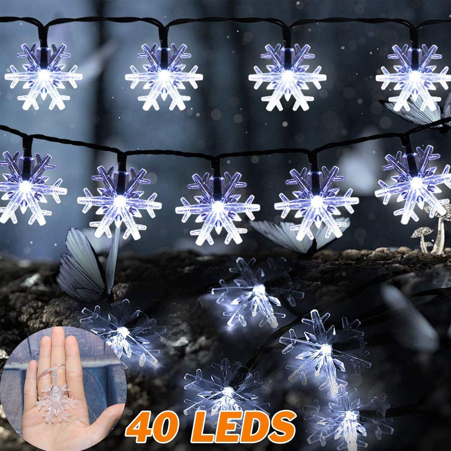ABASK Snowflake Lights Christmas Lights String Lights 16 FT 40 Leds Battery Operated Fairy Lights for Christmas Party Wedding(White)
