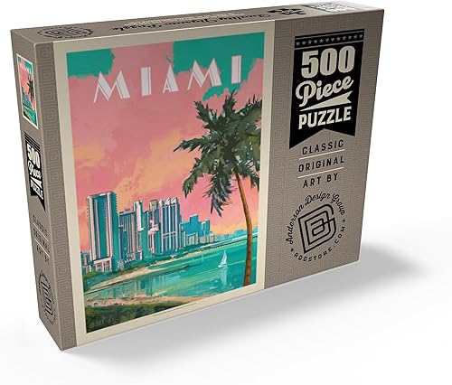 Miniatura 2 de MyPuzzle Miami, FL South Beach, Vintage Poster - Rompecabezas prémium de 500 piezas para adultos