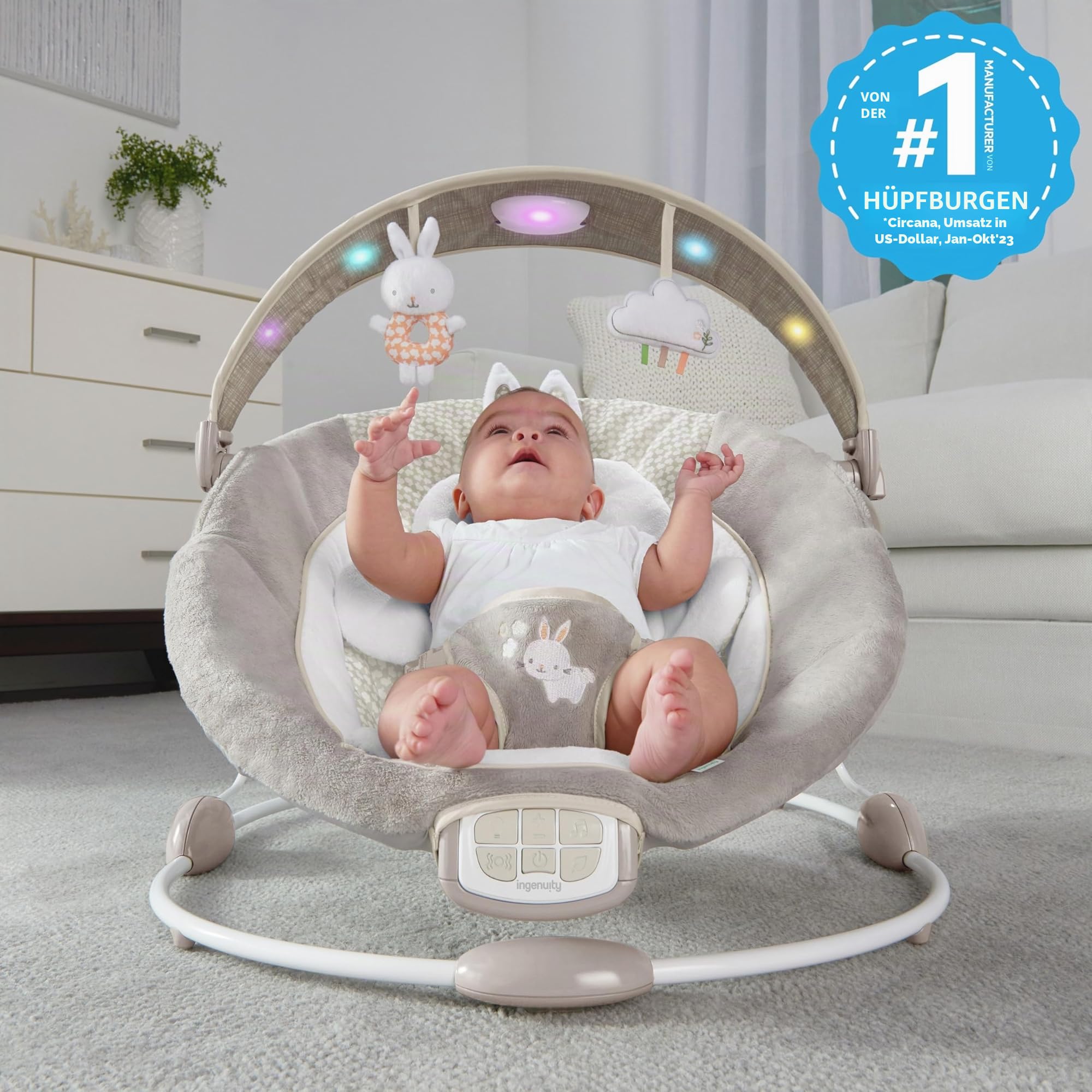 Ingenuity, Twinkle Tails, Babywippe Babyschaukel mit Vibrationen, Lichtern, Melodien, Lautstärkeregler und vielem mehr