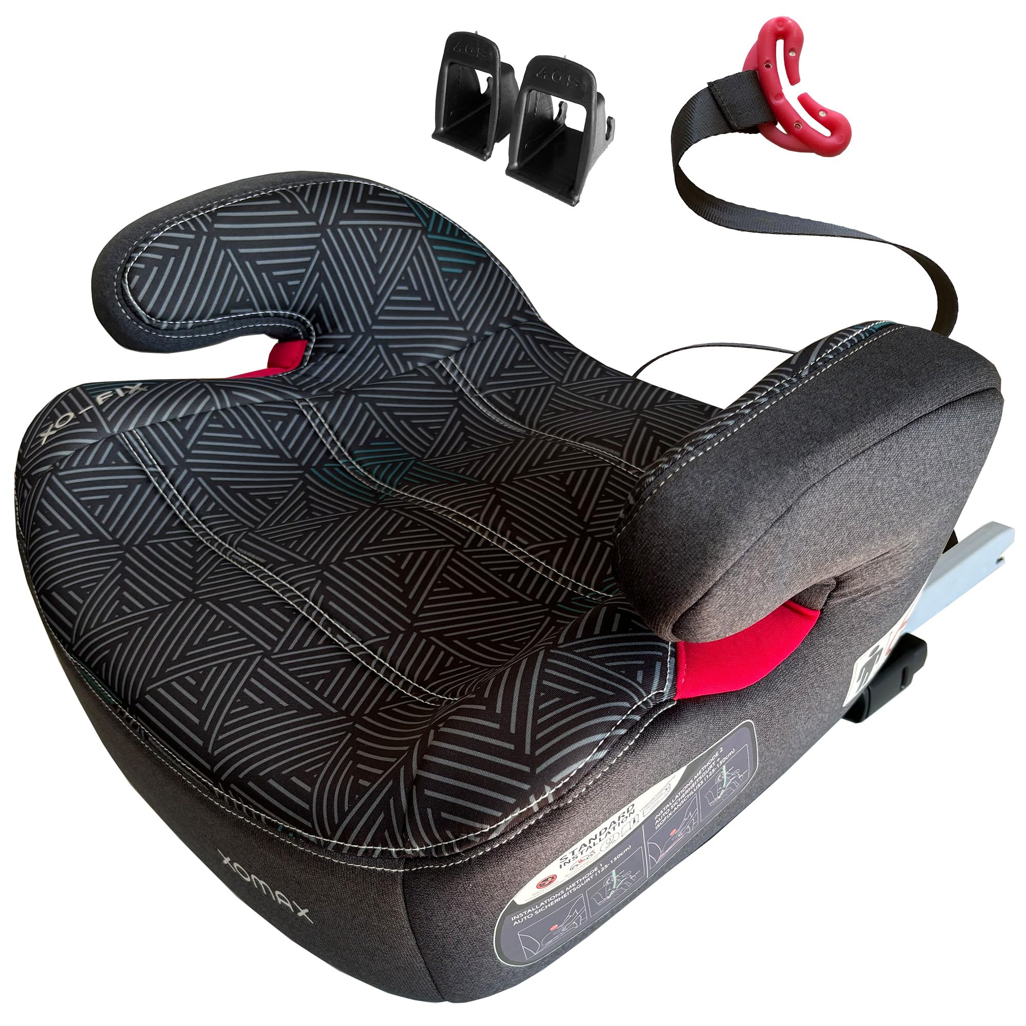 XOMAX XL-313 Kindersitz mit ISOFIX und Gurtfuhrung I mitwachsend 15-36 kg, ca. 6-12 Jahre, Korpergroße von 125–150 cm, Gruppe 2/3 I Bezug abnehmbar und waschbar I ECE R129 I schwarz-weiß (Muster)