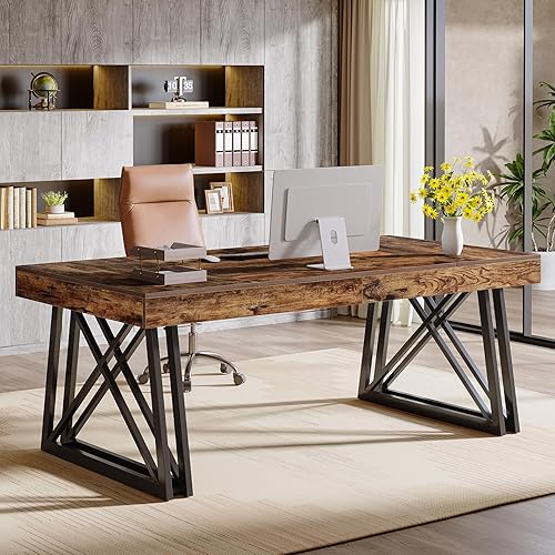 Tribesigns 63-Inch Executive Desk, Farmhouse Office Computer Desk with Sturdy