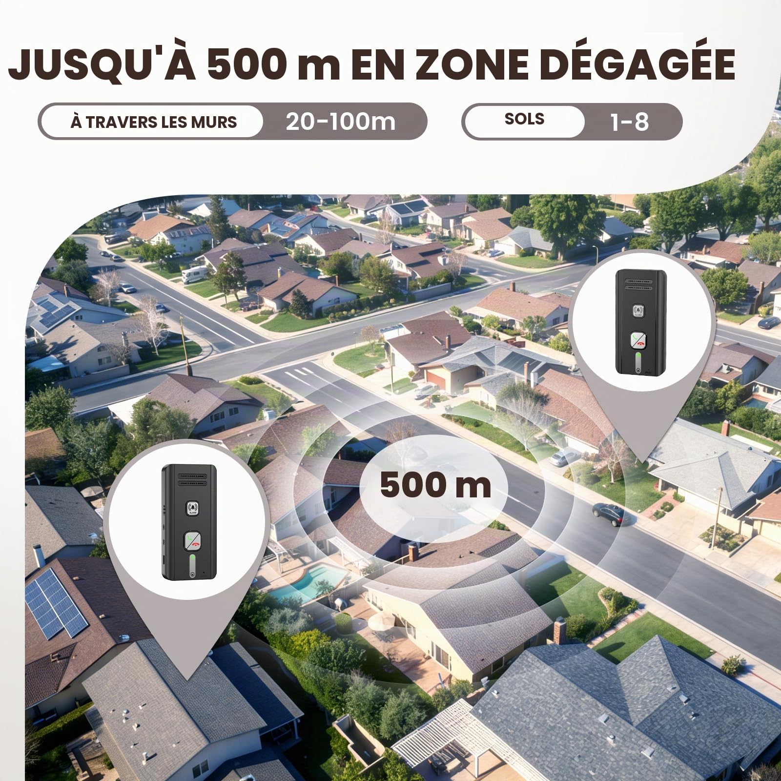 Interphone sans Fil 500 m, interphone Vocal sans Fil Longue portée | Interphone Interieur 2 Voies, Wireless Intercom pour Bureau, Maison, Personnes âgées (Noir)