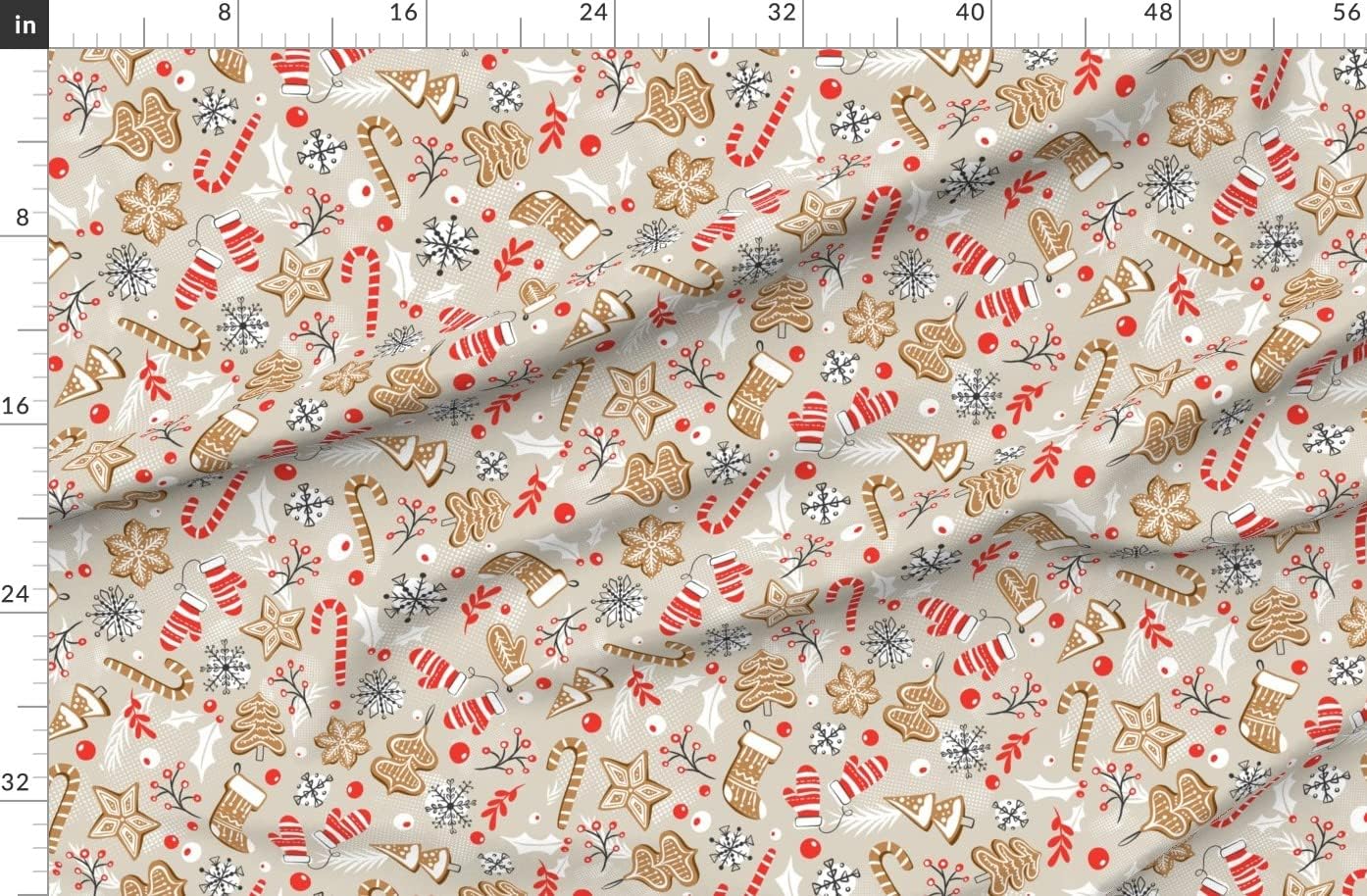 Spoonflower Fabric - Gingerbread Dreams Tan Christmas Holiday Baking Cookies Retro Seasonal Printed on Organic Cotton Sateen Fabric by The Yard - Sewing Quilting Apparel Home Decor