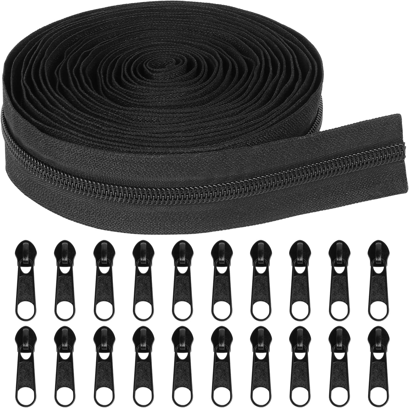 MiniRed 5Yards Bulk Zippers, (#5) Black Nylon Coil Zipper by the Yards for DIY Sewing Craft Bags with Replacement 20PCS Sliders (#5 Black)