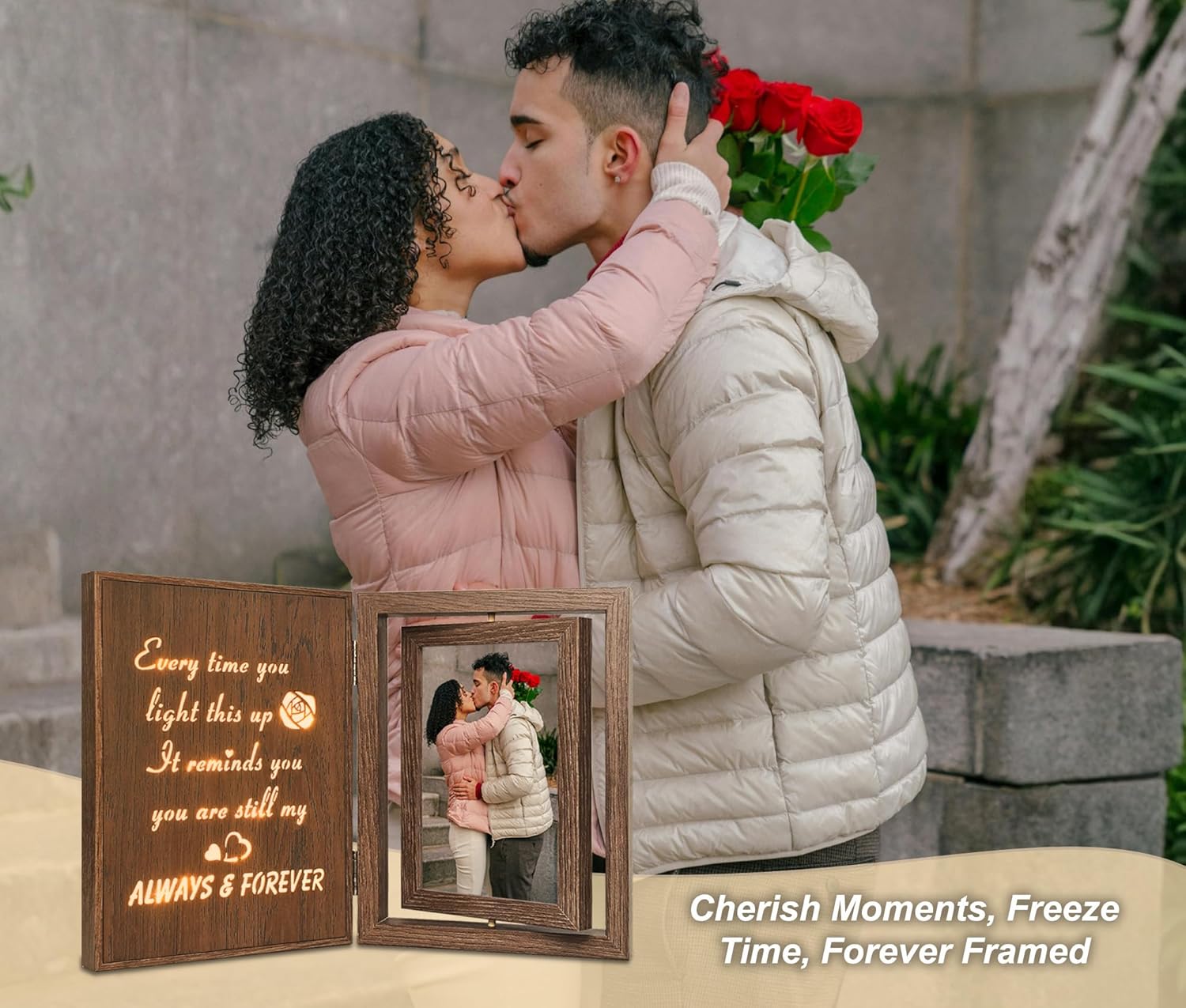 Light Up Couple Picture Frame – Wooden Rotating Glowing Love Photo Frame, Holds 2 4x6 Photos, Anniversary Wedding Gifts for Wife, Husband & Couples - Image 5