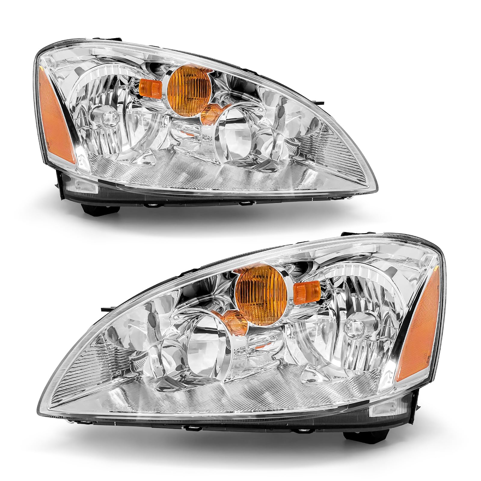 Photo 1 of ADCARLIGHTS Headlight Assembly Compatible with 2002 2003 2004 Nissan Altima Clear Lens Chrome Housing with Amber Reflector Headlamp Replacement Left and Right Pair