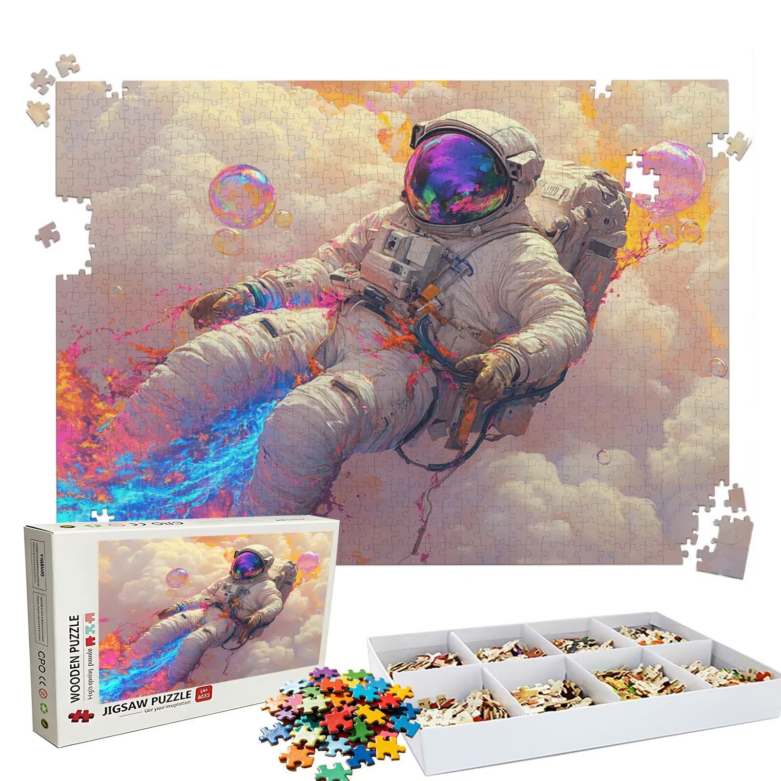 Puzzle 4000 elementów, chmury astronauta puzzle 4000 elementów dla dorosłych, klasyczne puzzle, wymagająca zagadka, drewniane puzzle do dekoracji bożonarodzeniowej, prezenty dla kobiet/mężczyzn, 141,5